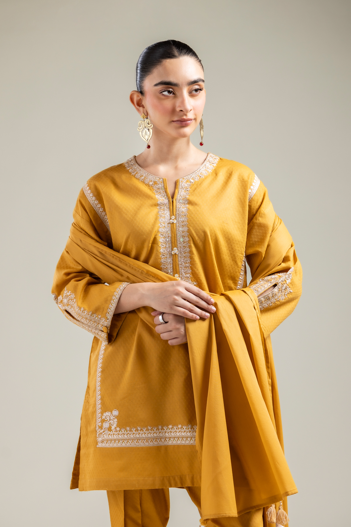 Embroidered Lawn Mustard Lawn Dupatta - 1-26-121-A-B-VG