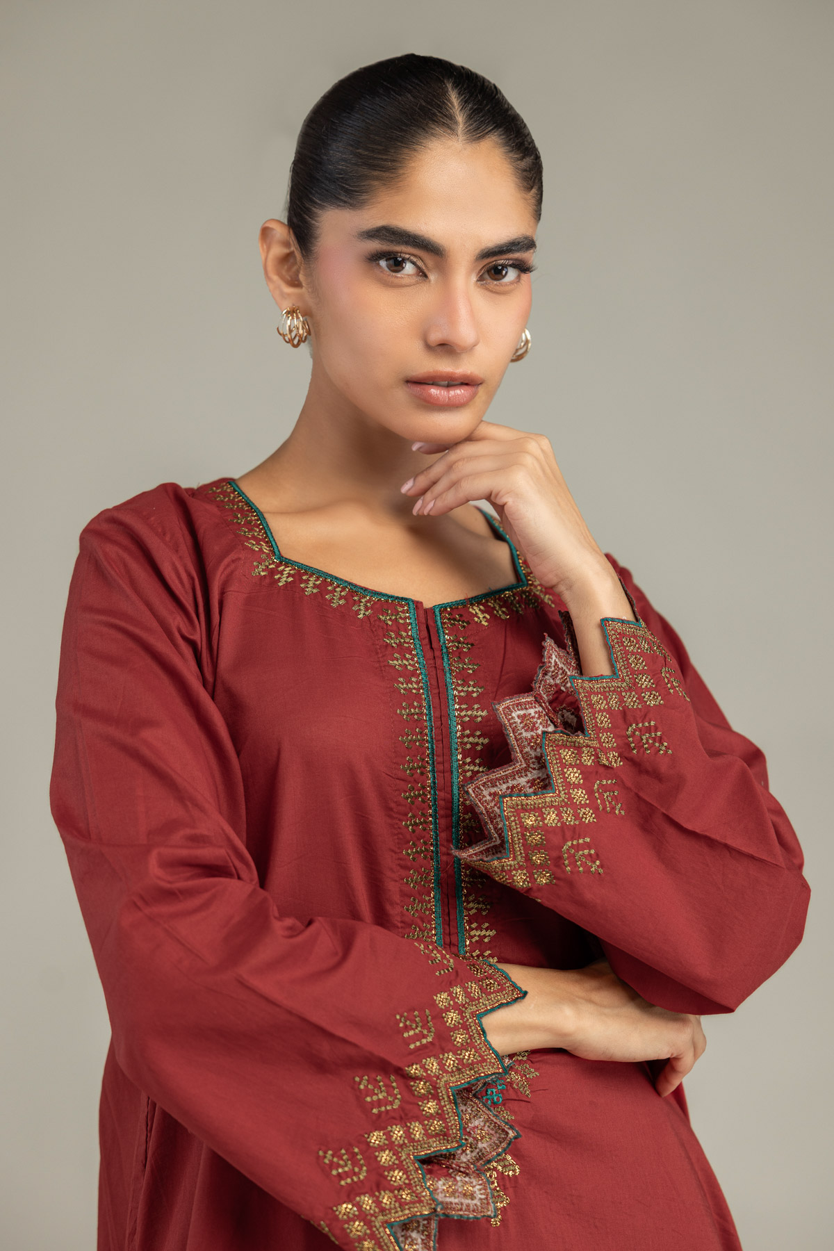 Embroidered Cambric Long Cambric Kurta - 1-26-102-A-F-VG