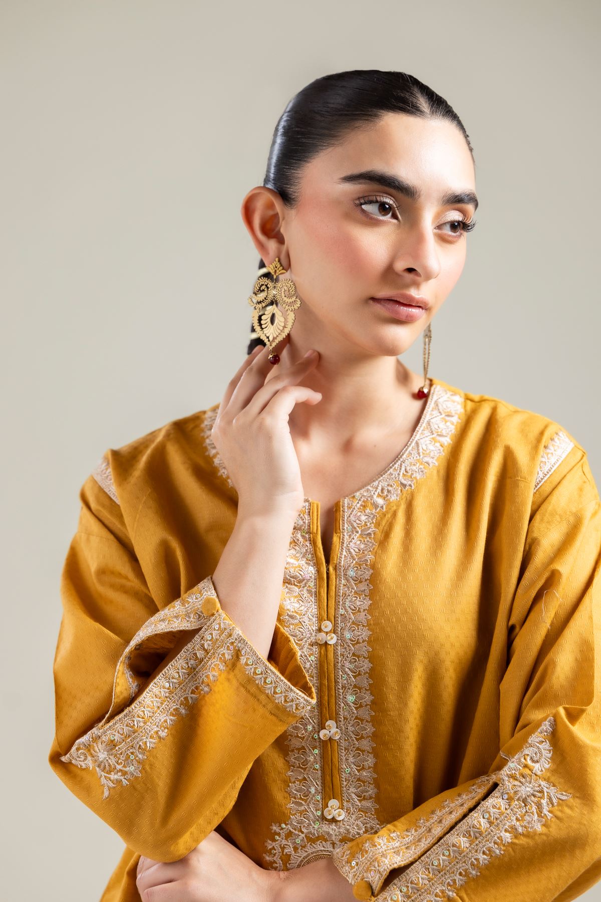 Embroidered Cotton Dobby Embroidered Cotton Kurta - T-A22-26-122FI1-VG