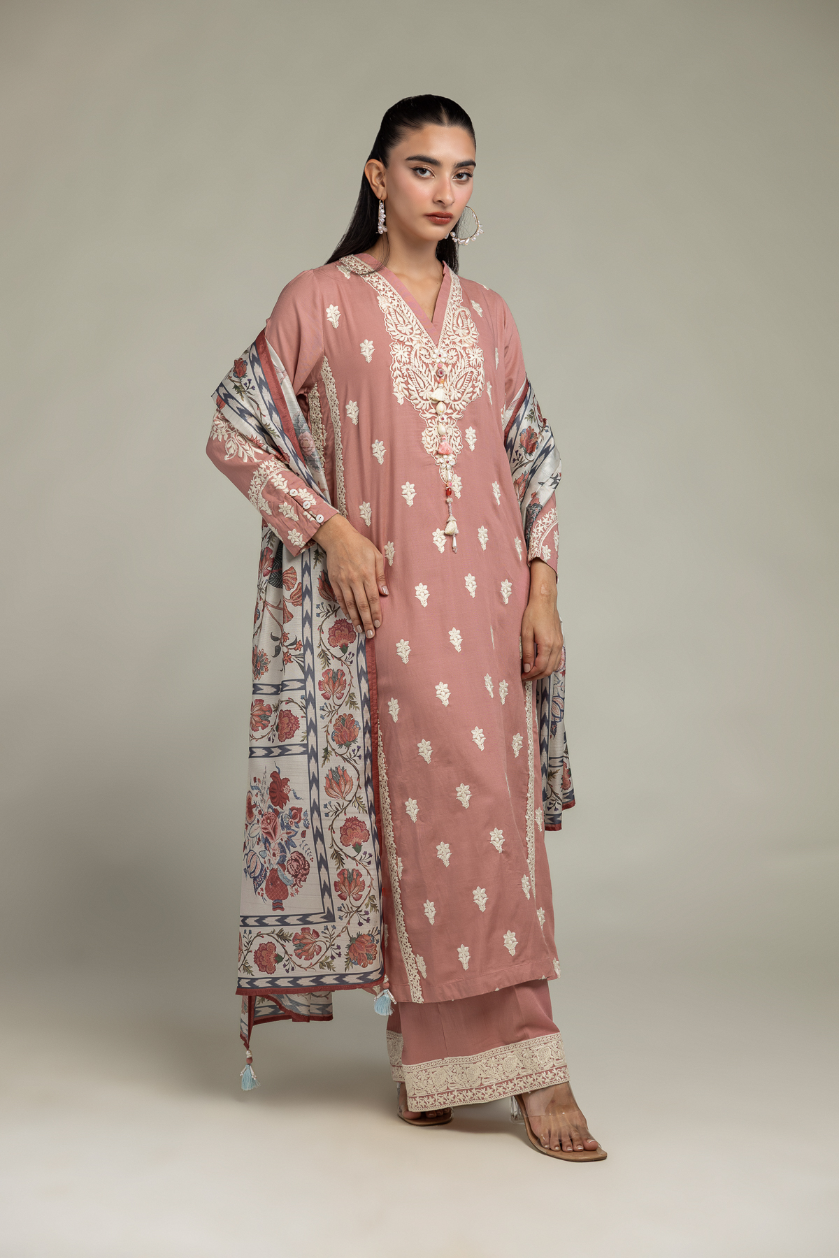 Embroidered Polyester Silk Floral Silk Dupatta - 2-26-308-A-G1-VG