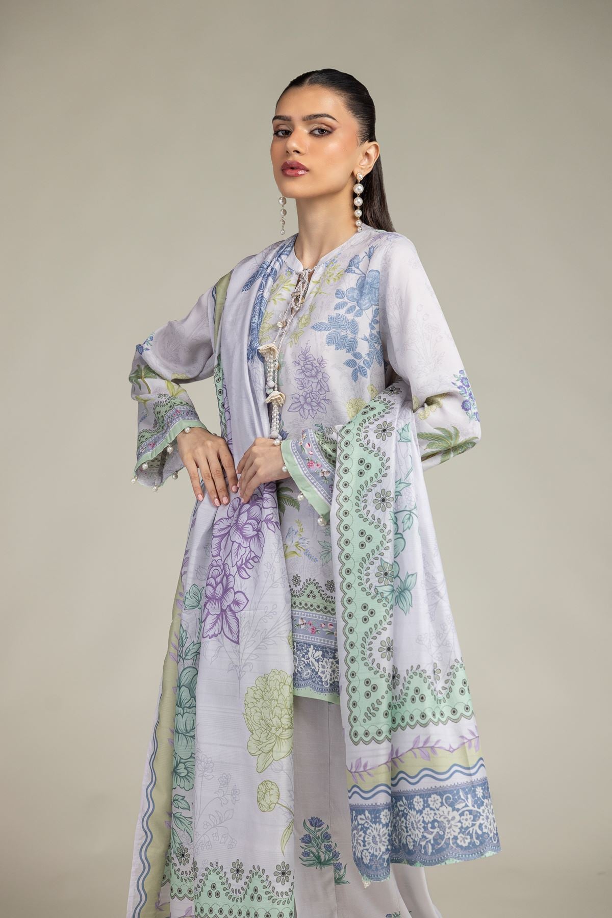 Embroidered Polyester Silk Floral Silk Dupatta - 1-26-203-A-C1-VG