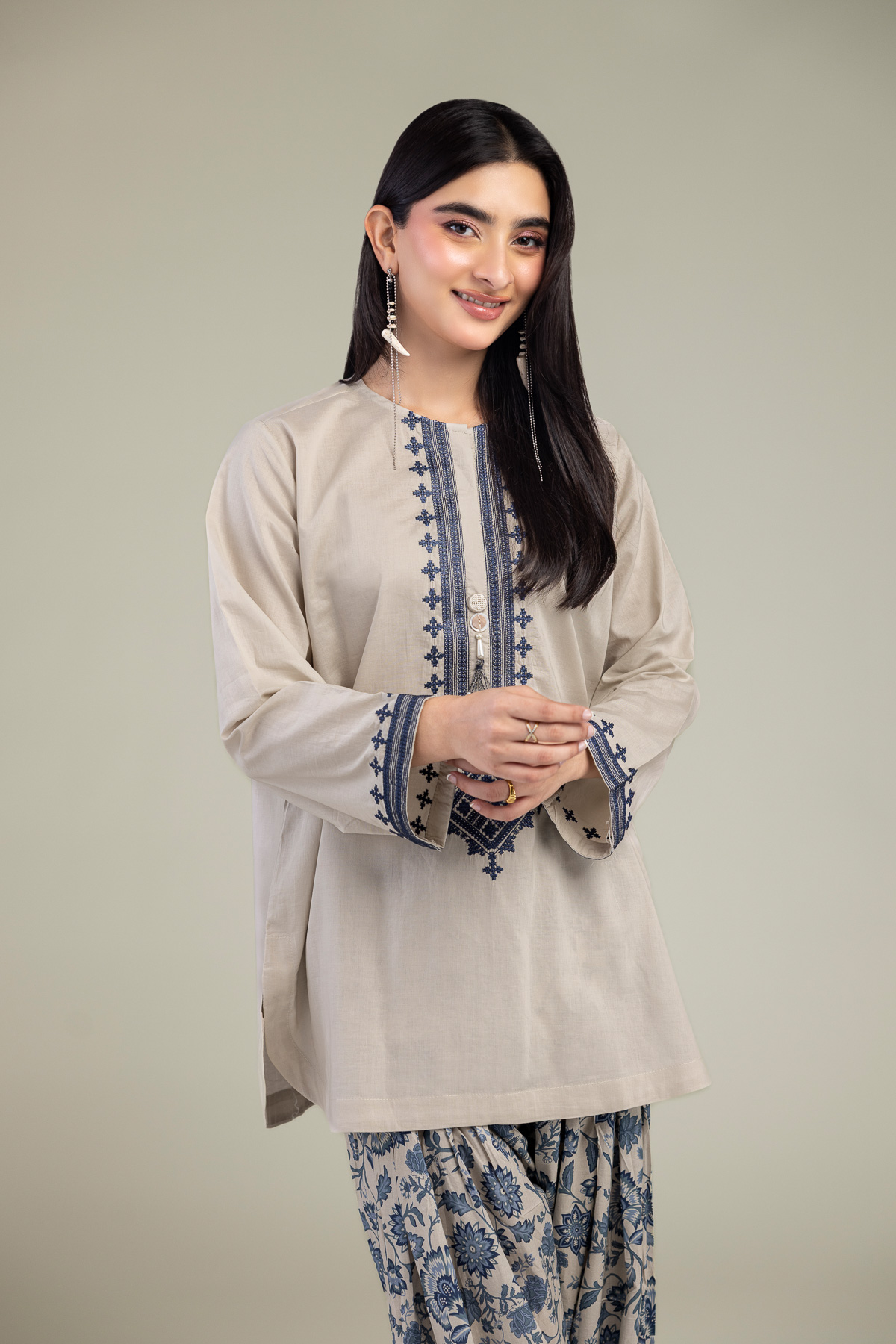 Embroidered Cambric Beige Short Kurta - A22-26-214FH1-VG