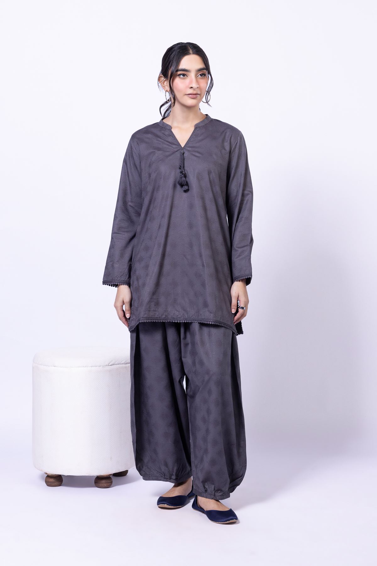 Dyed Jacquard Kurta - 25-04EX18-03TA-VG