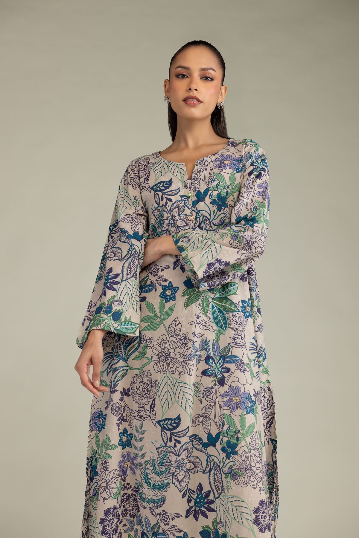 Printed Cambric Long Cambric Kurta - 1-26-242-A-B1-VG