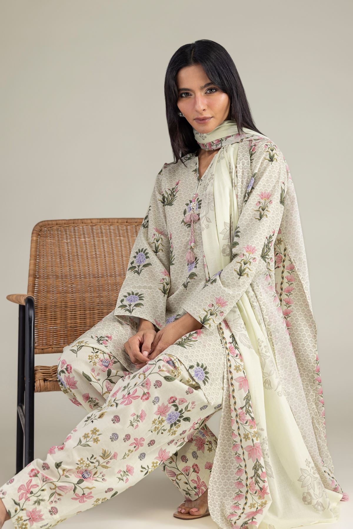 Printed Cambric Floral Cambric Kurta - 1-26-102-A-F-VG