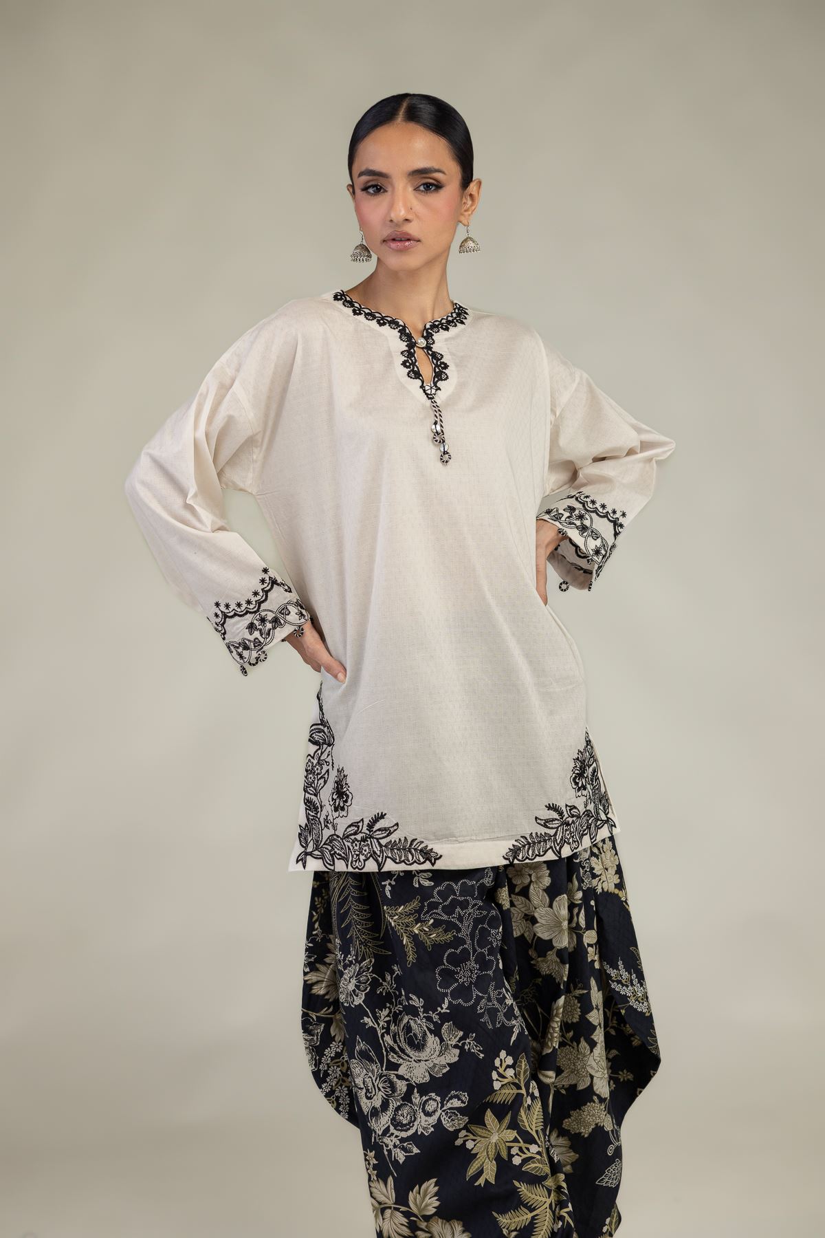 Embroidered Cotton Dobby Floral Short Kurta - 1-26-226-A-I1-VG