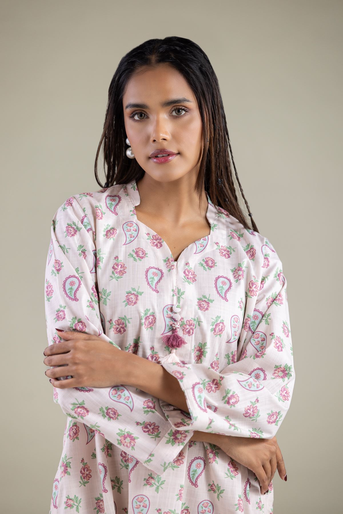 Embroidered Textured Cotton Kurta - 1-26-143-A-H-VG