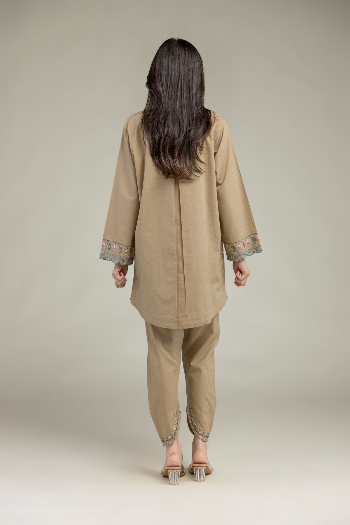 Embroidered Cotton Dobby Floral V-Neck Kurta - 1-26-245-A-J1-VG