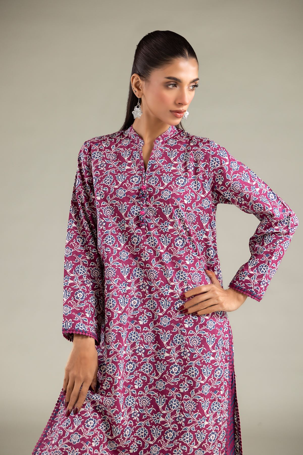 Printed Cambric Floral Longline Kurta - 1-26-125-A-D-VG
