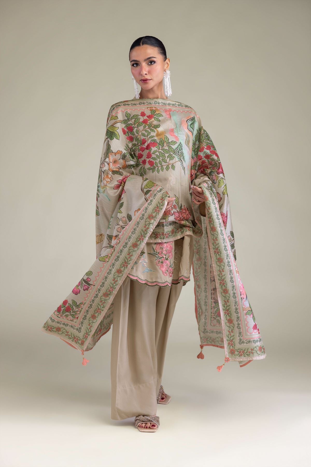 Embroidered Polyester Silk Floral Silk Dupatta - 2-26-202-A-C-VG