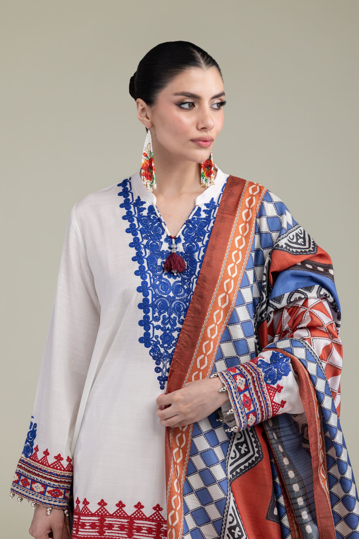 Embroidered Polyester Silk Silk Geometric Dupatta - 2-26-204-C-B1-VG