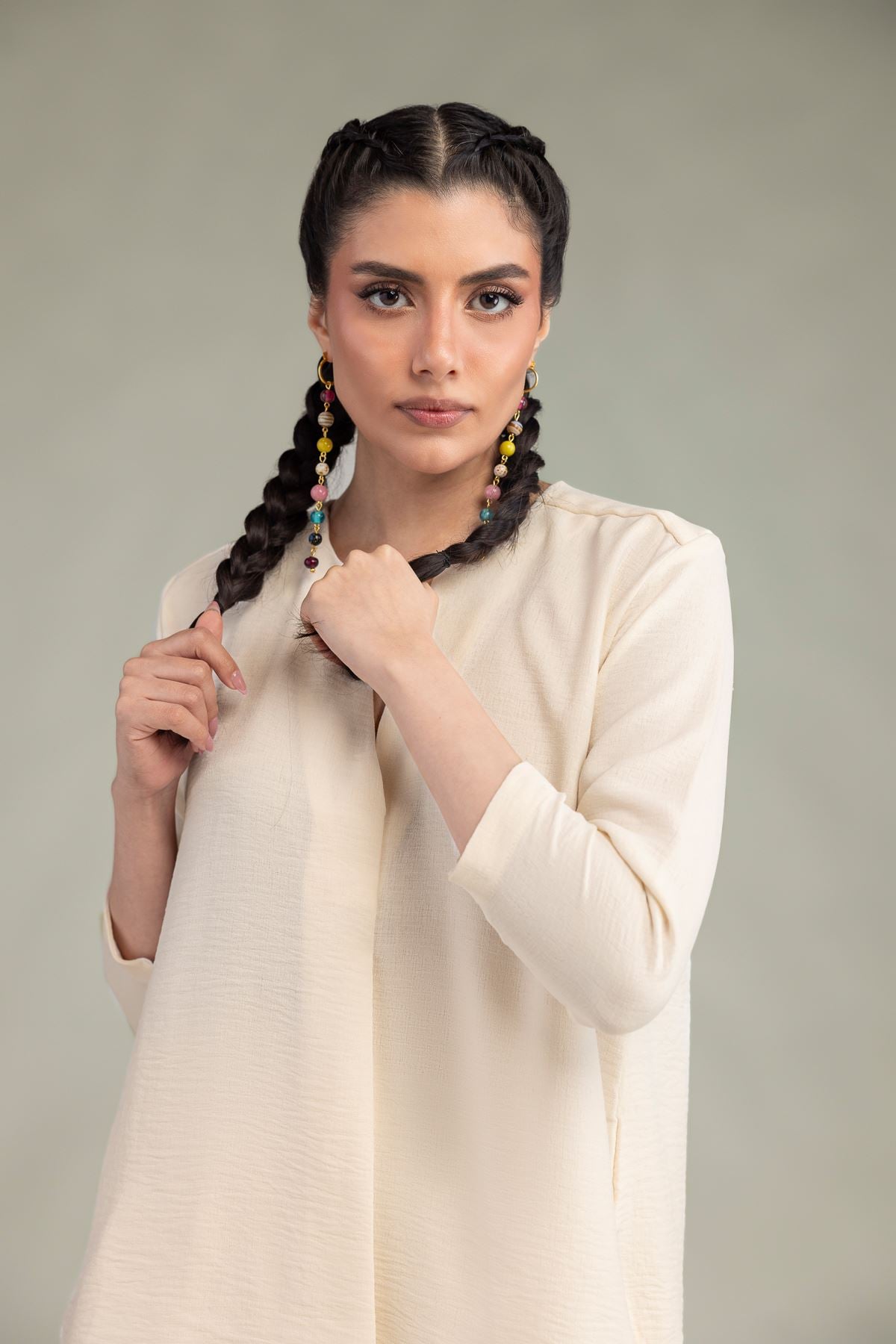 Dyed Crepe Georgette Solid V-Neck Shirt - 6-26-207-B-E1-VG