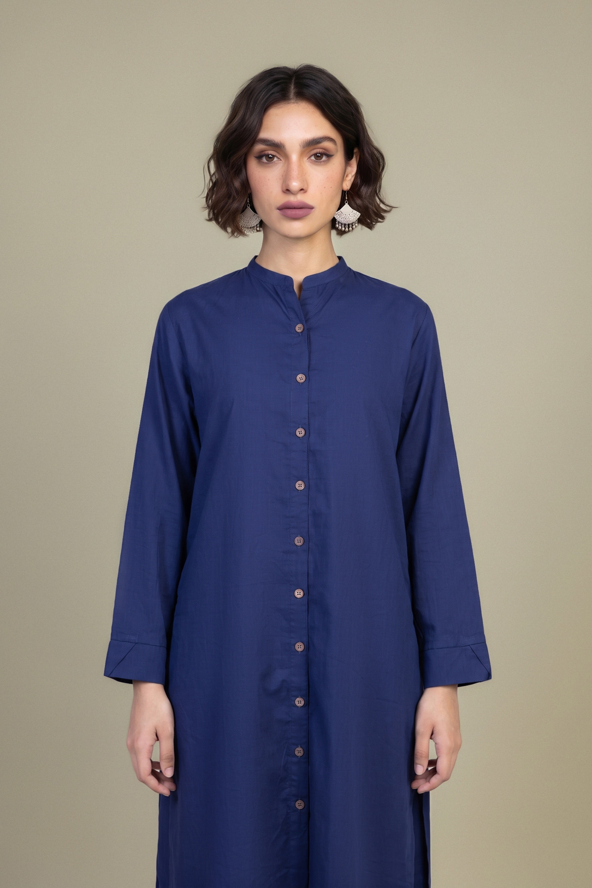 Dyed Poplin Navy Poplin Kurta - 1-26-409-A-D-VG