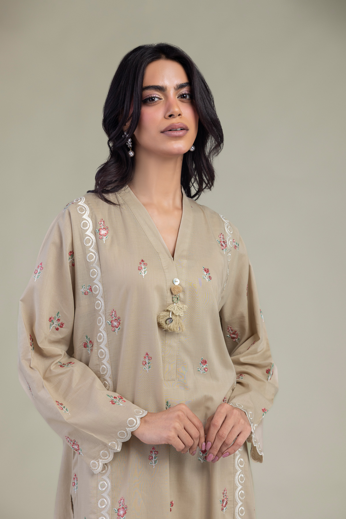 Embroidered Cambric Cambric Longline Kurta - 1-26-309-B-D1-VG