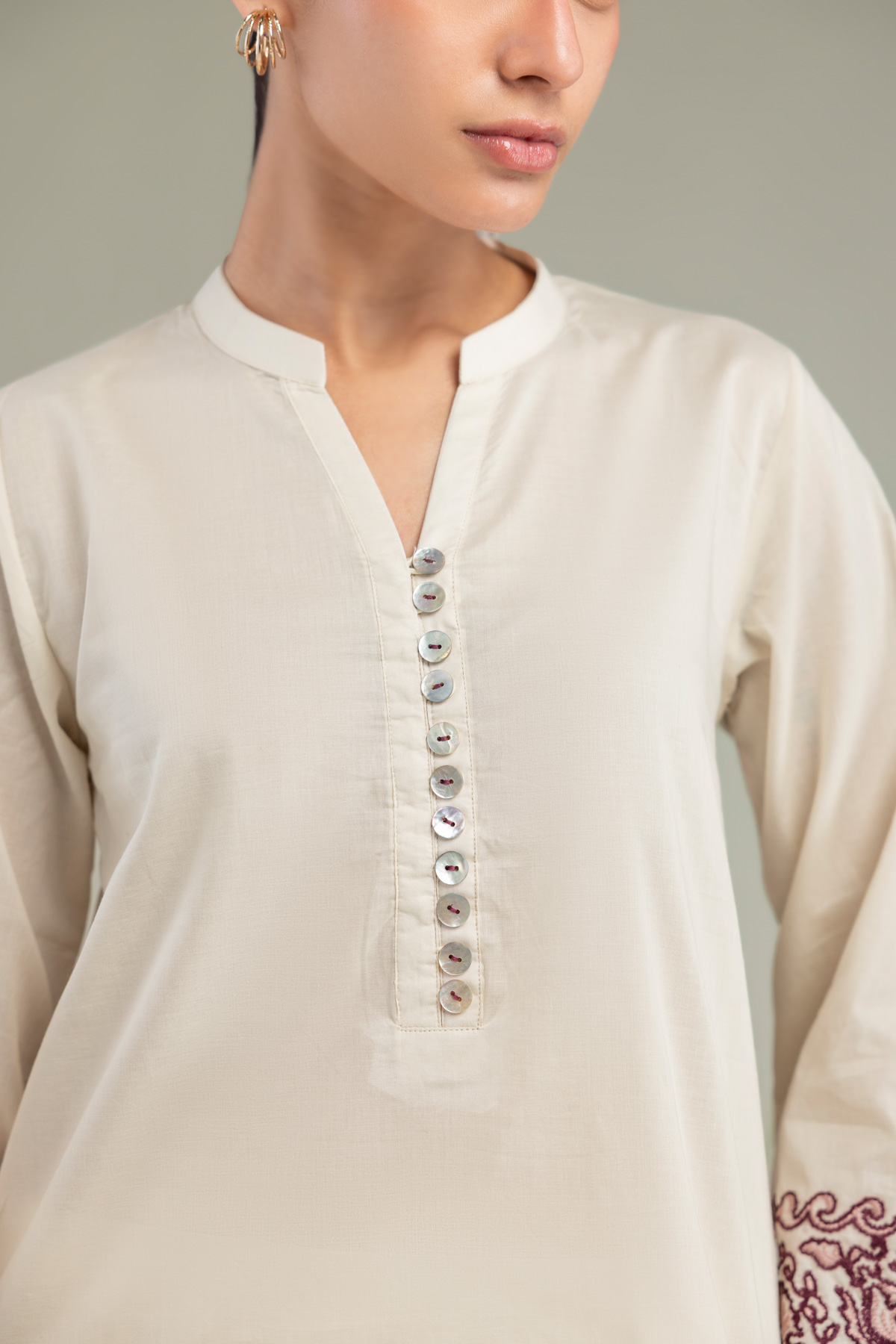 Embroidered Cambric V-Neck Cambric Kurta - 1-26-102-A-F-VG