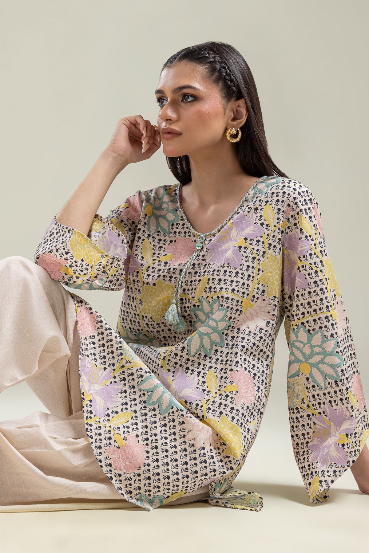 Printed Cotton Dobby Kurta - T-A112-26-120EA2-VG