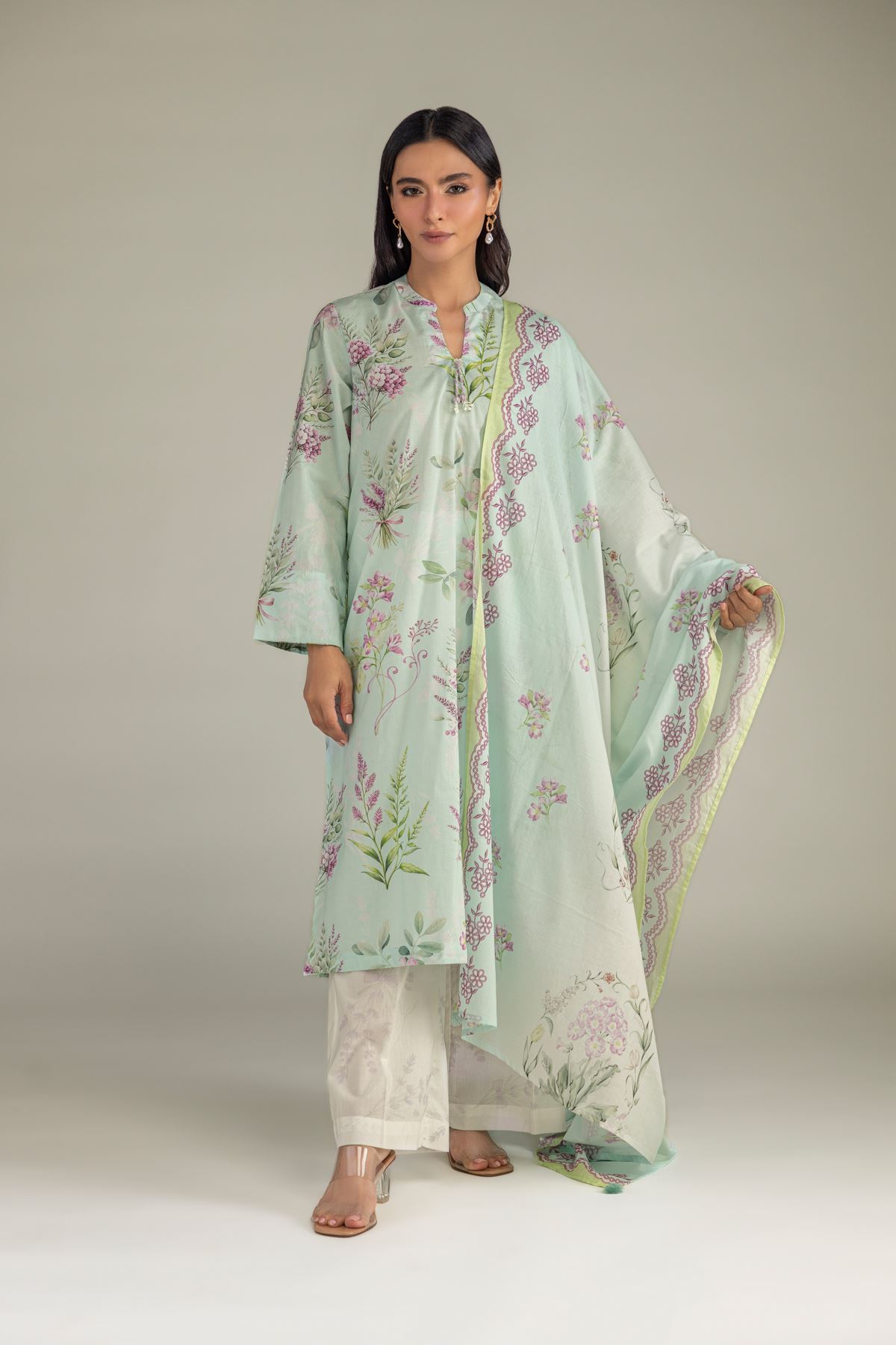 Printed Lawn Mint Lawn Dupatta - 1-26-102-A-F-VG