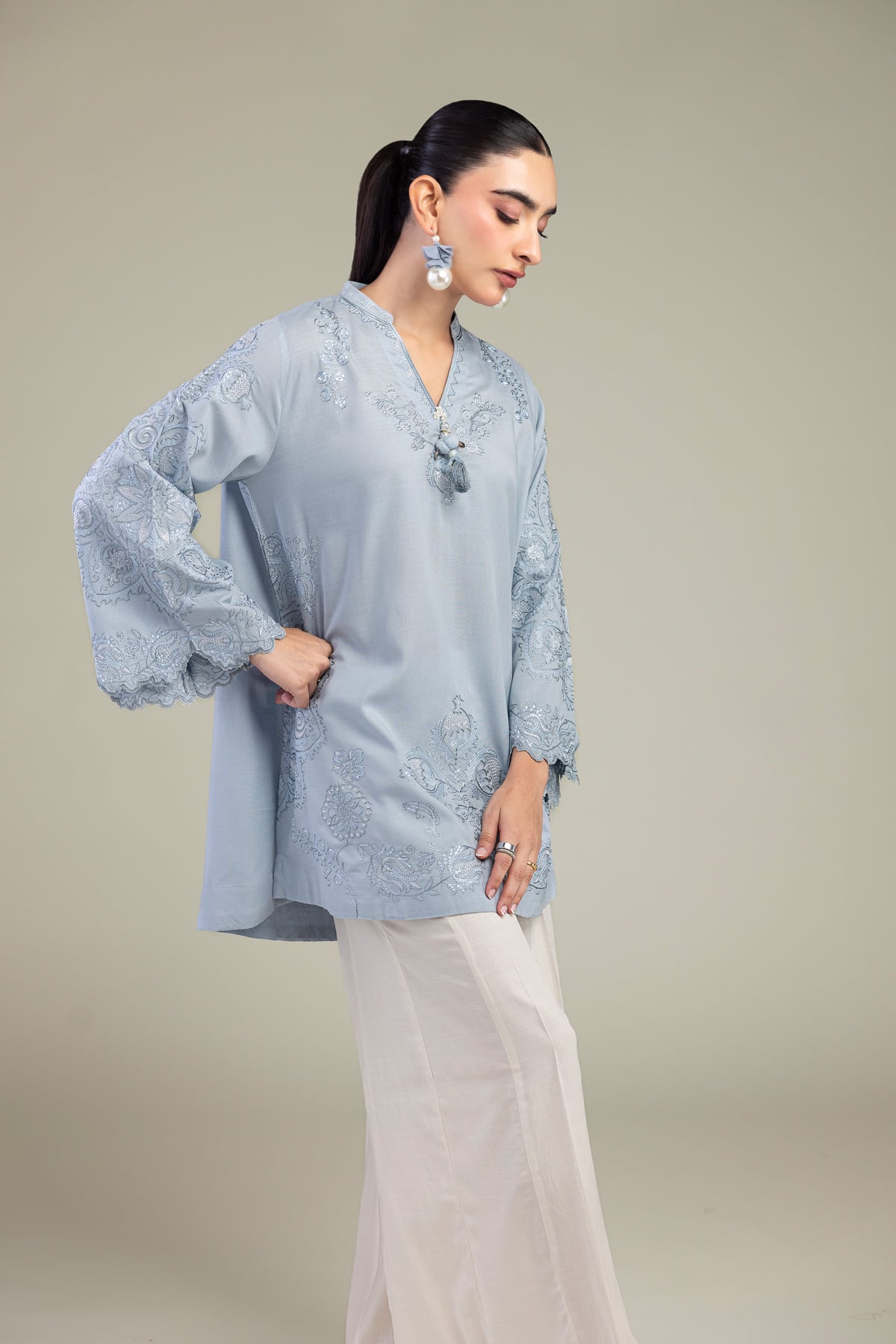 Embroidered Raw Silk Blue Silk Kurta - A22-26-214FH1-VG