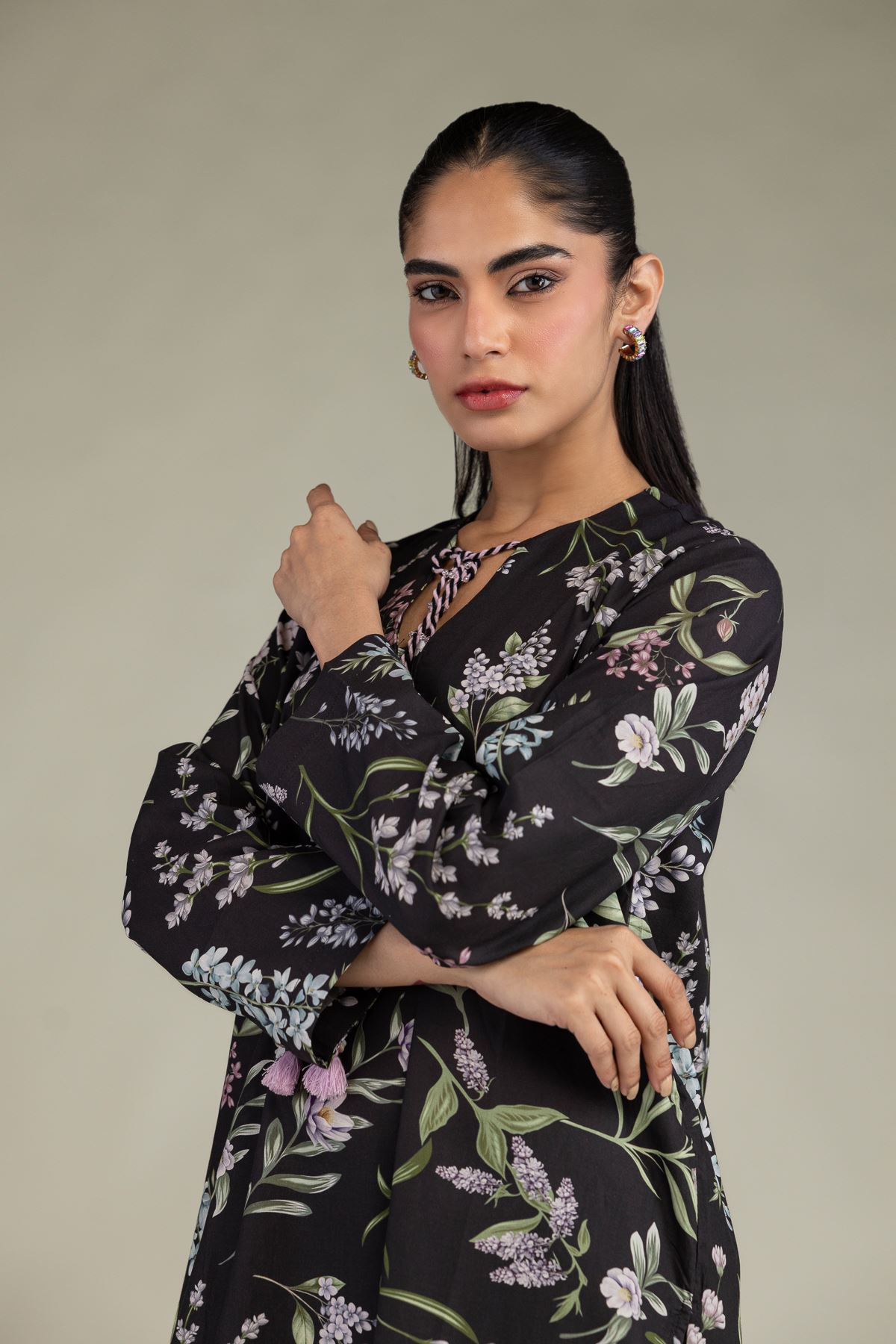 Printed Cotton Viscose Black Floral Kurta - 1-26-102-A-F-VG