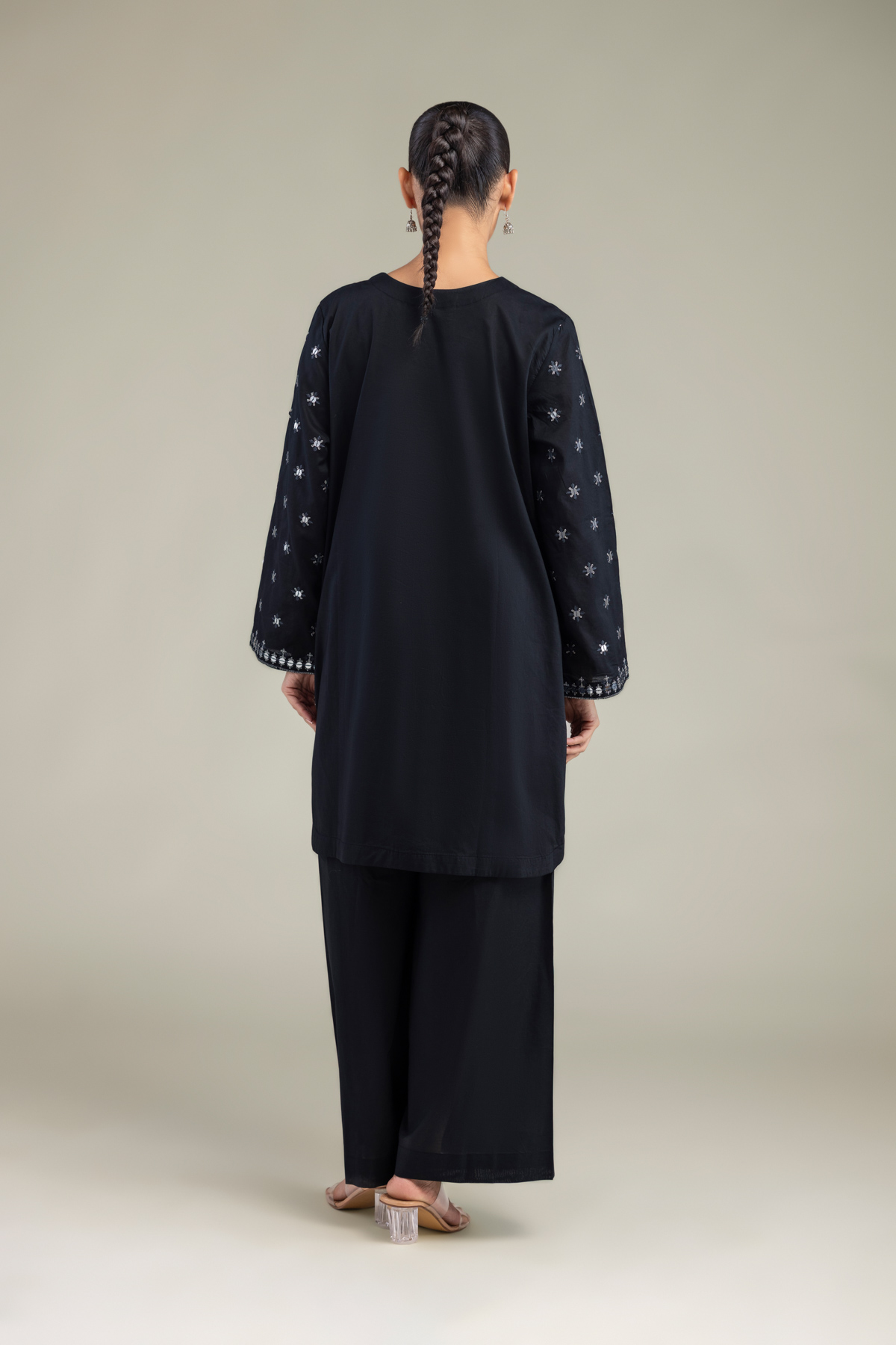 Embroidered Cambric Black V-neck Kurta - 1-26-102-A-F-VG