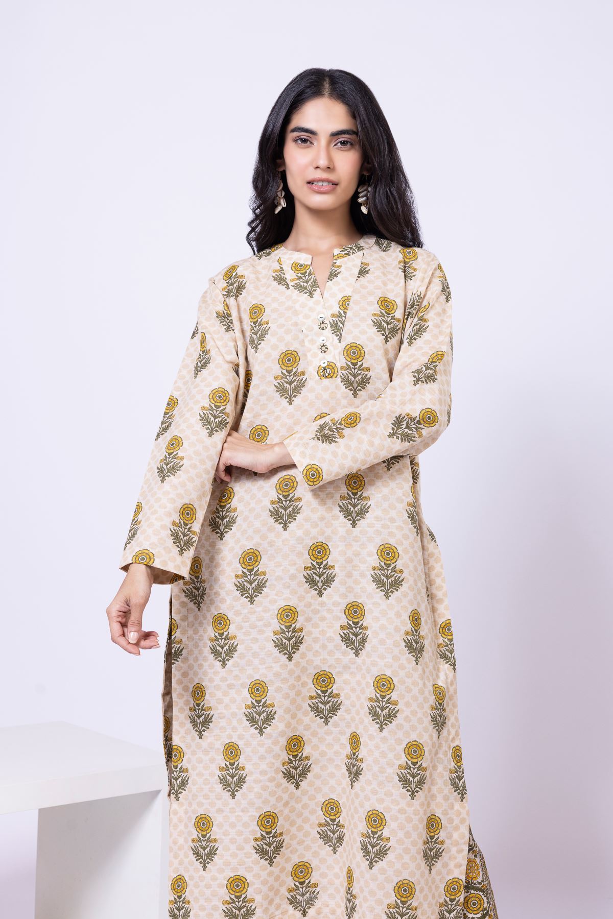 Printed Textured Cotton Kurta - 25-09-11E7-01TA-VG