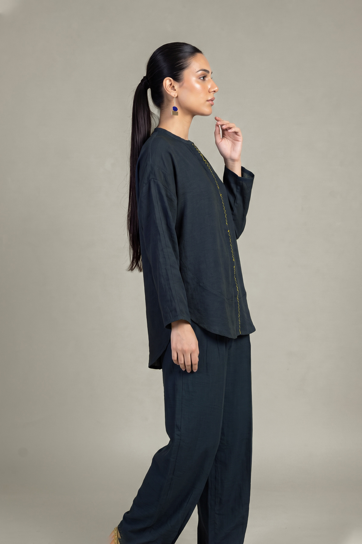 Dyed Crepe Navy Solid Blouse - 1-26-408-A-A1-VG