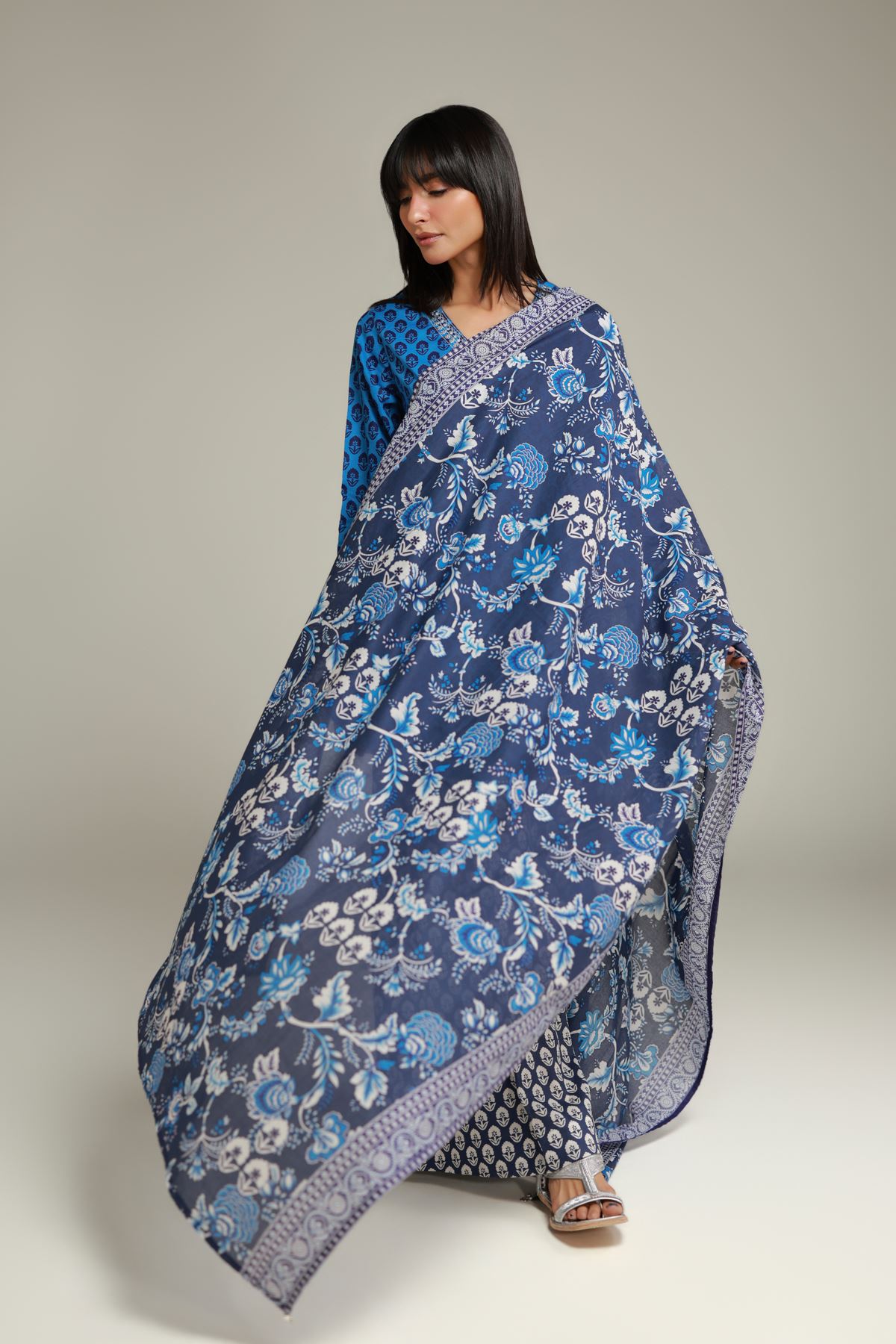 Embroidered Lawn Navy Lawn Dupatta - 1-26-138-A-A-VG