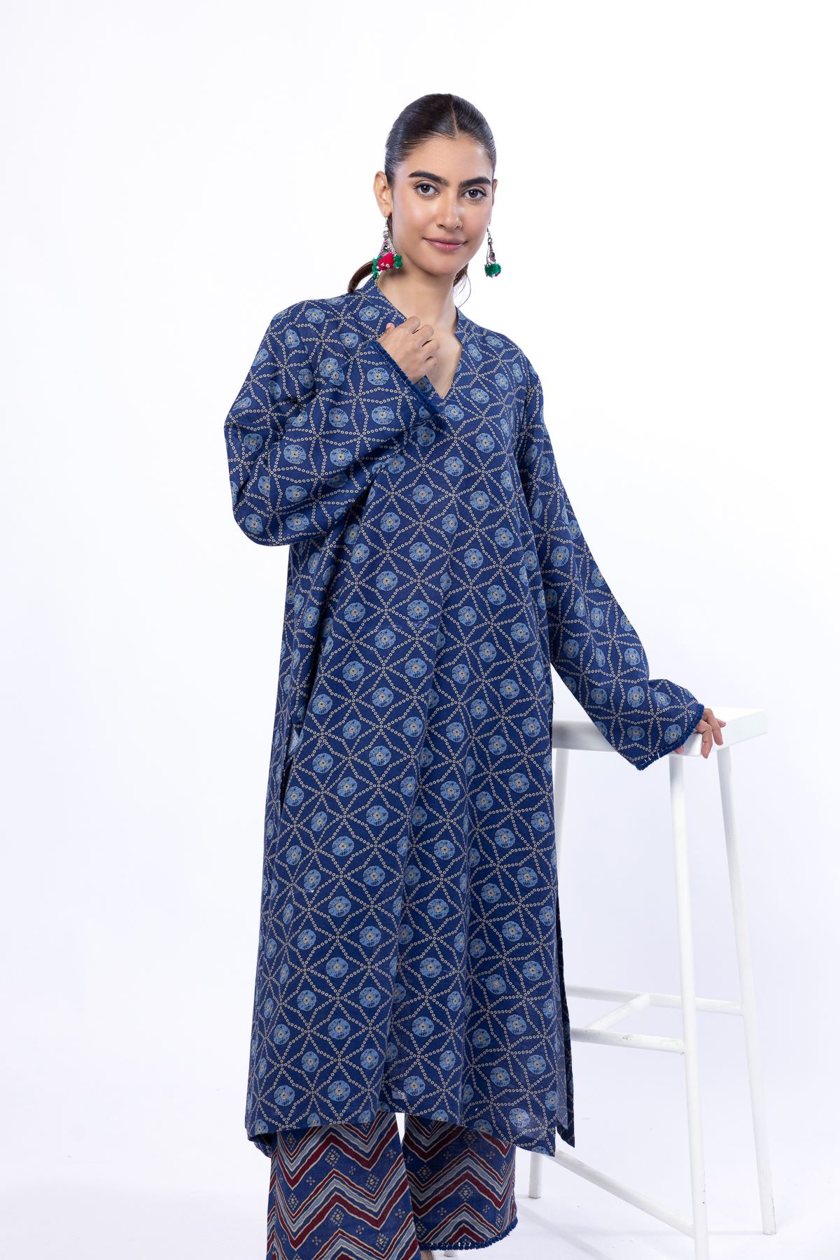 Printed Khaddar Fabrics 2 Piece | Top and Bottom - 1001906990