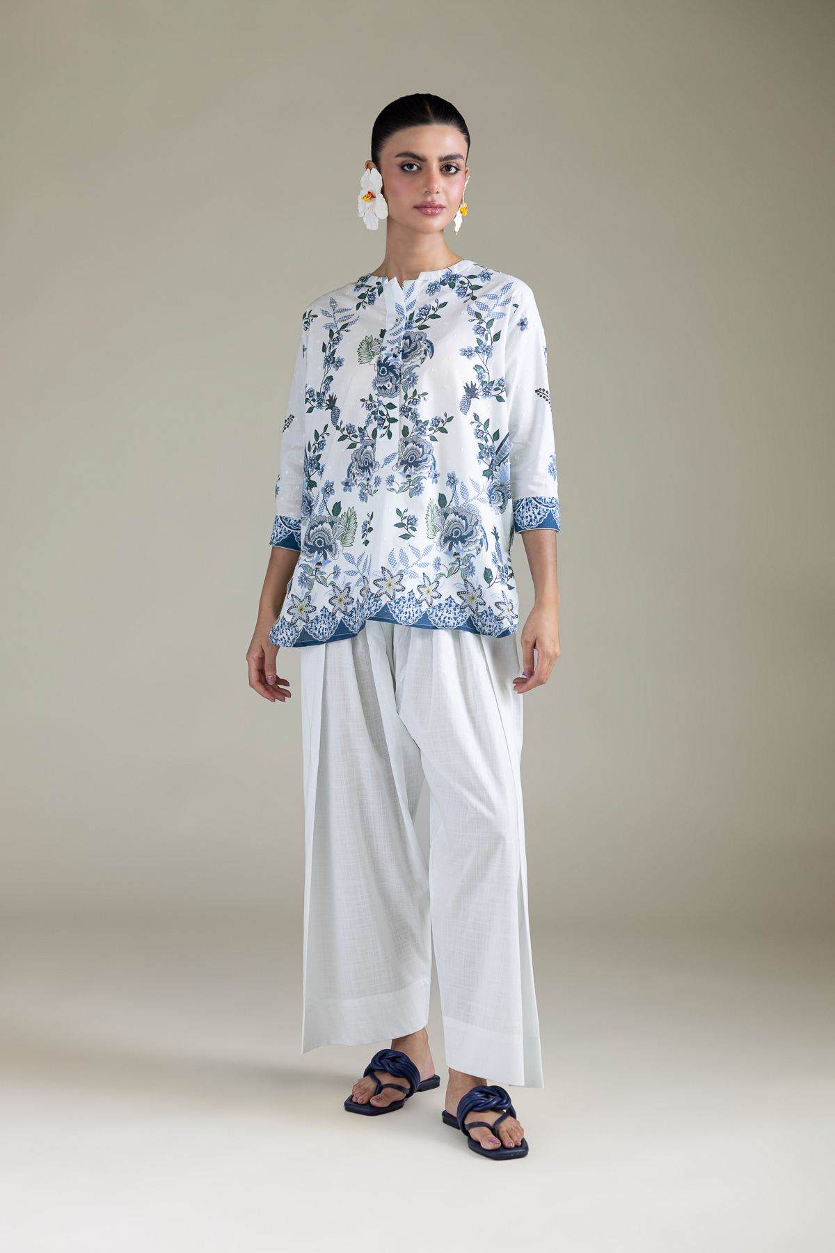 Embroidered Cambric White Cambric Trousers - 3-26-203-A-A1-VG