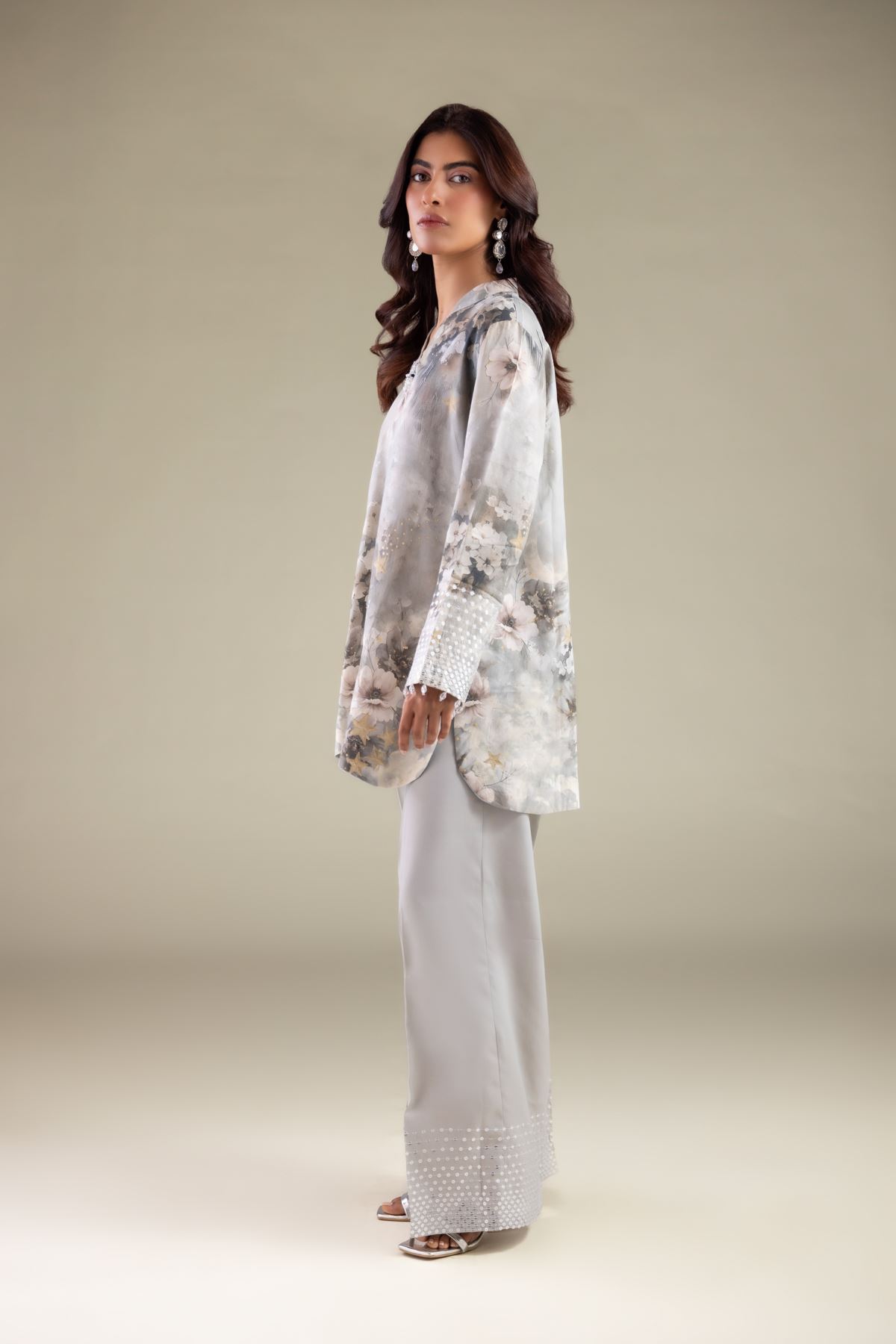 Embroidered Raw Silk Pearl Embellished Pants - 2-26-110-A-E-VG