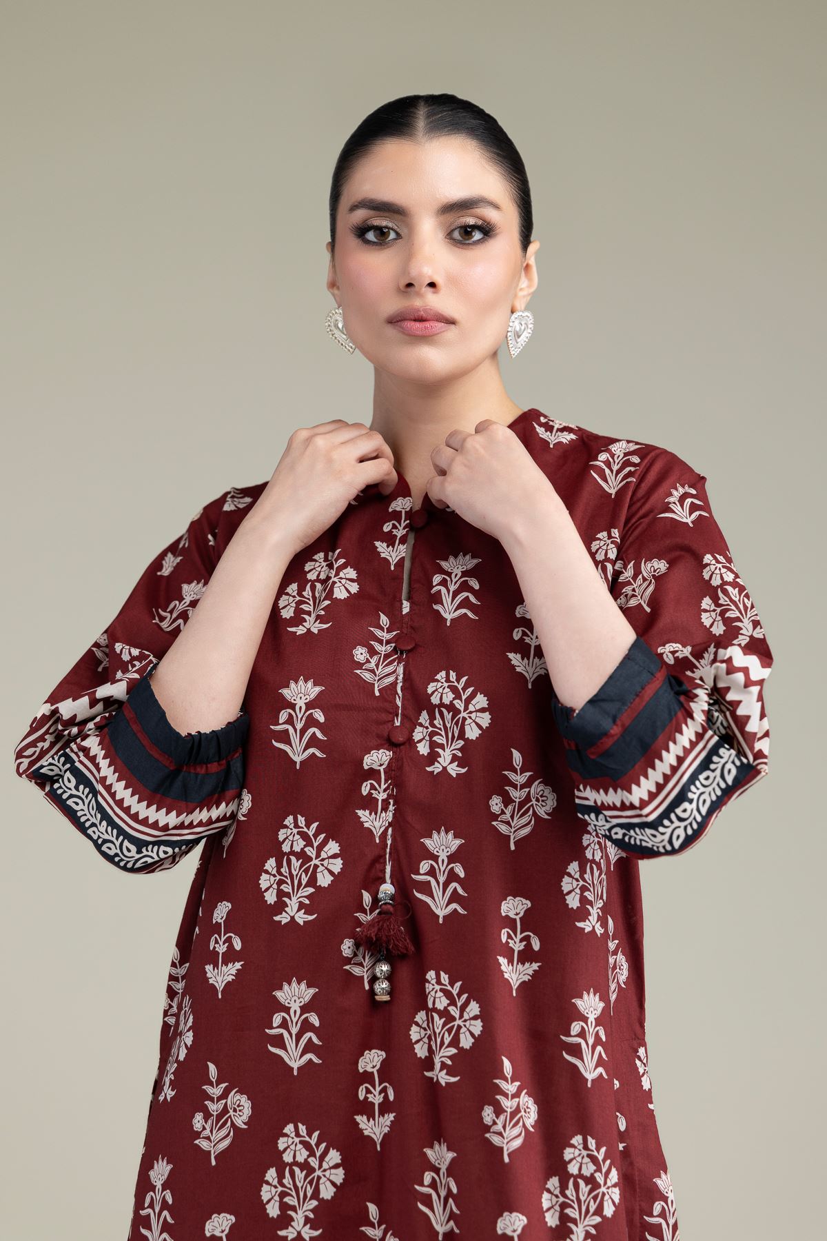 Printed Cambric Maroon Cambric Kurta - T-A33-26-206FH1-VG