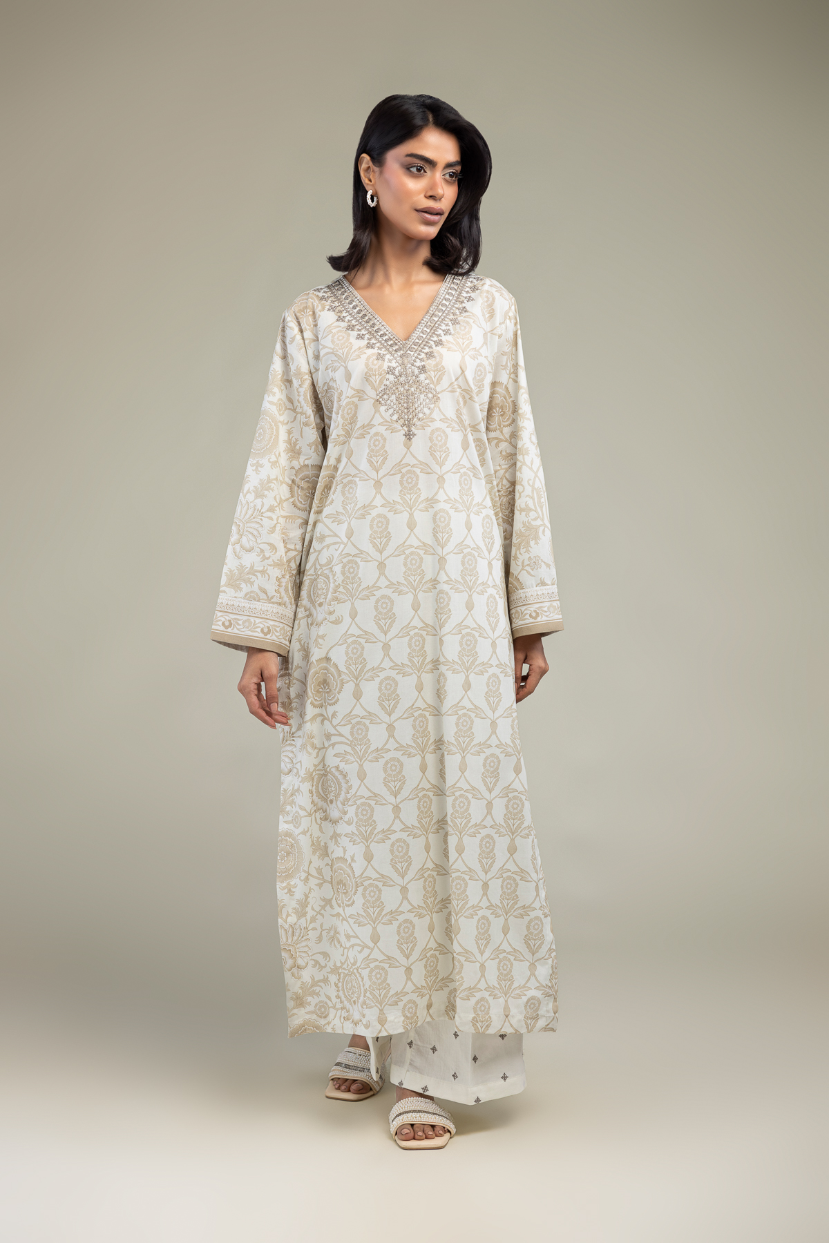 Embroidered Cambric Floral Longline Kurta - 1-26-102-A-F-VG