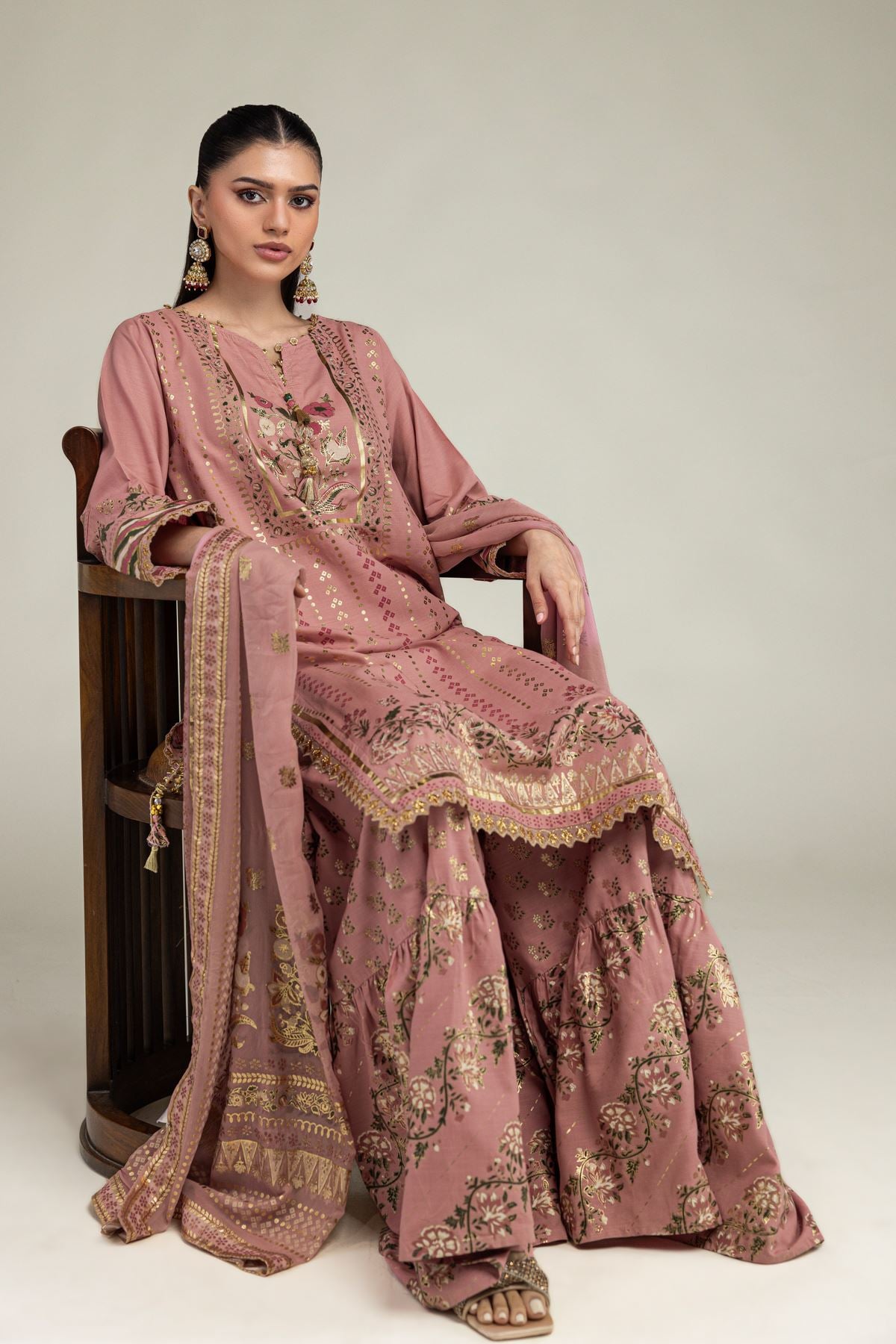 Embroidered Raw Silk 3-Piece Co-ords Set - 8-26-206-A-B1-VG