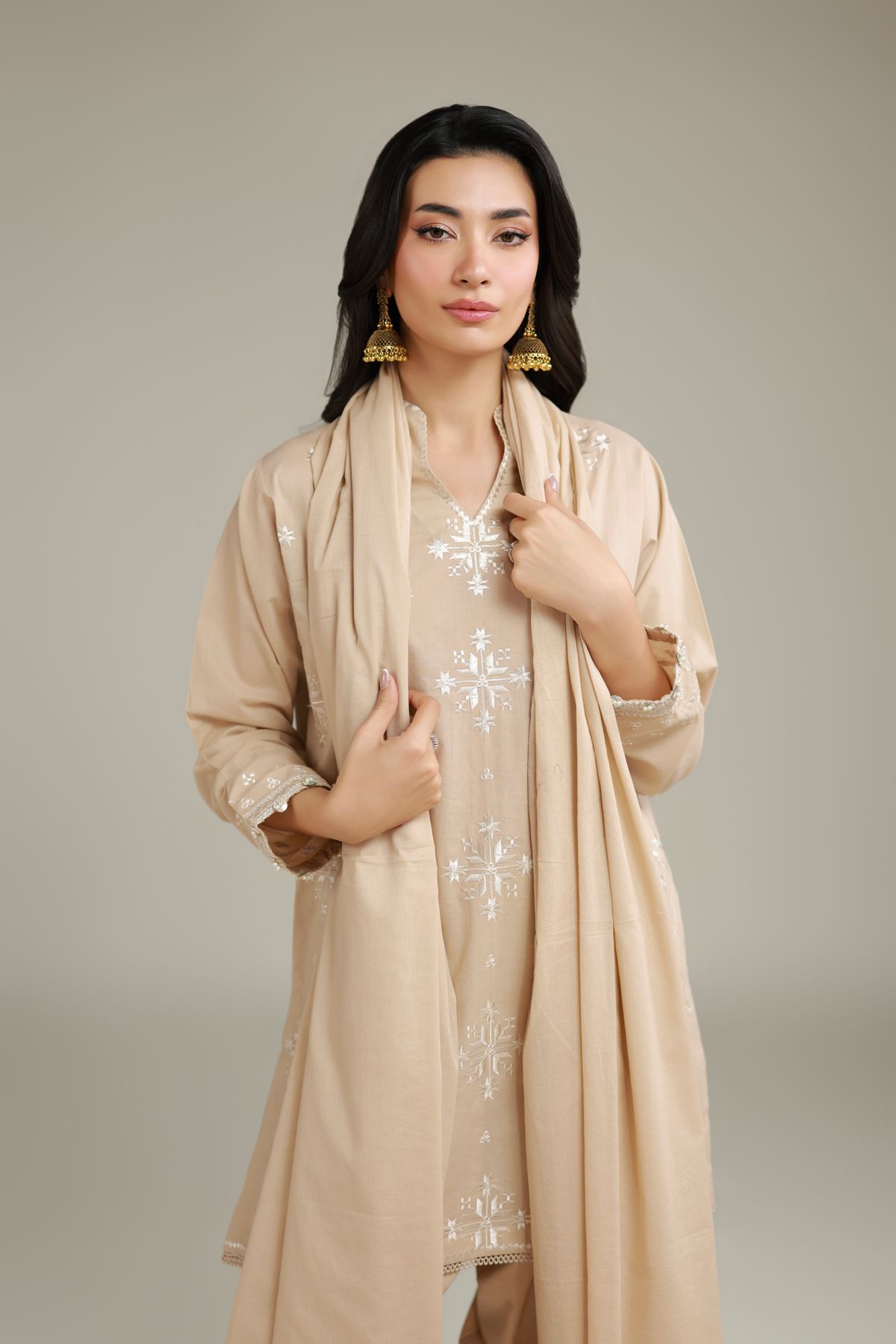 Embroidered Lawn Embroidered Beige Dupatta - 1-26-120-A-B-VG