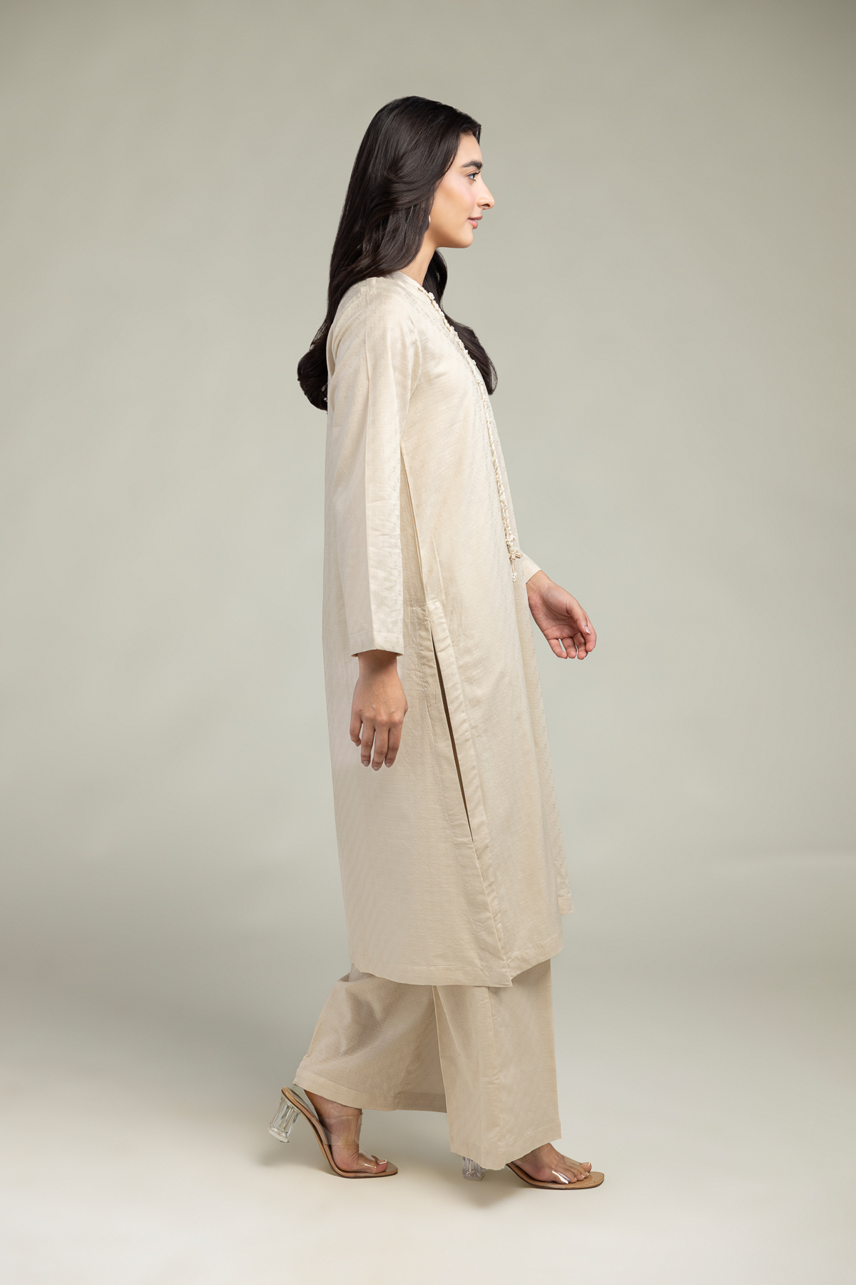 Dyed Cotton Dobby Beige Solid Pants - 1-26-102-A-F-VG