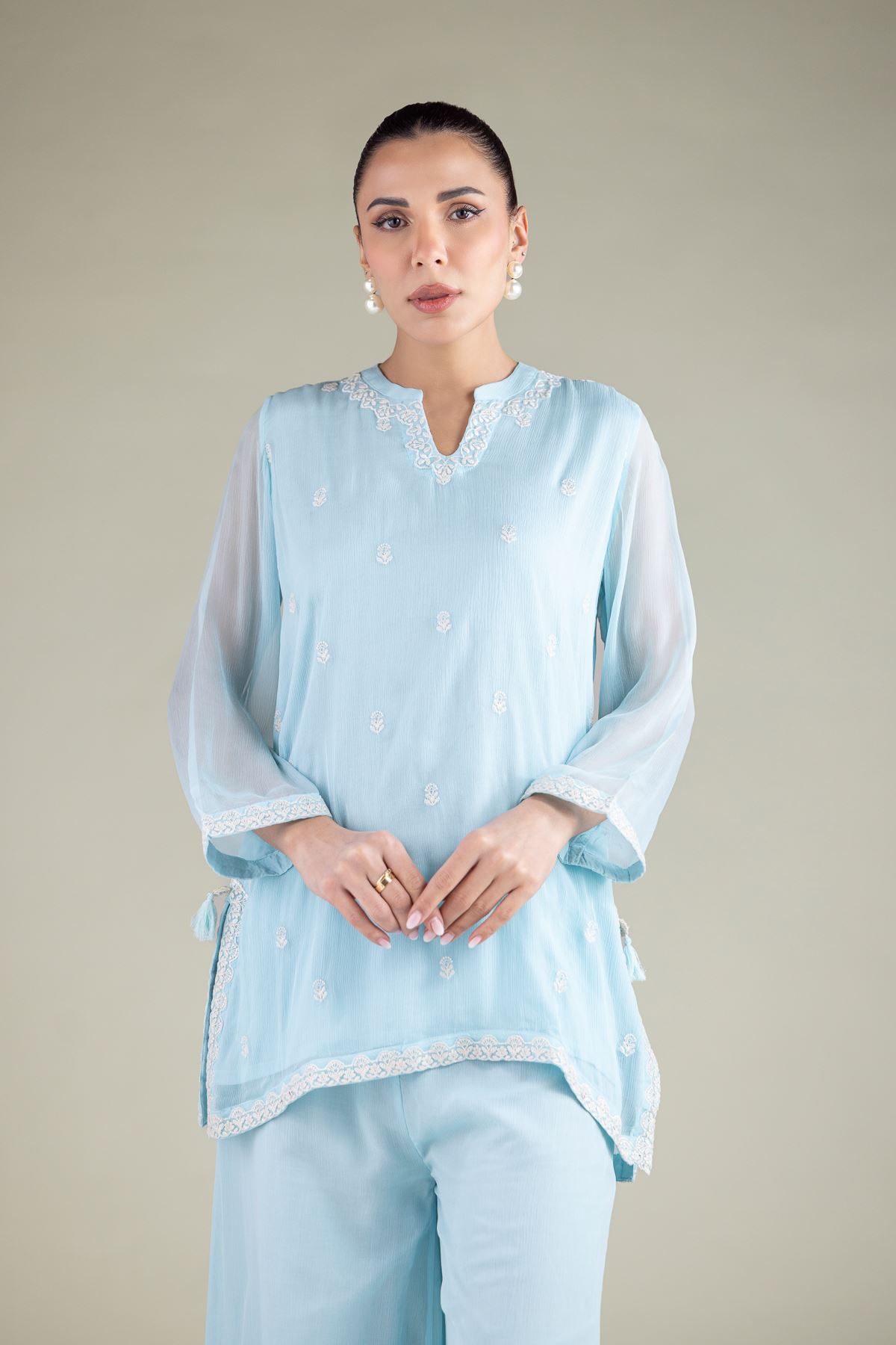 Embroidered Chiffon Threadwork Chiffon Kurta - 2-26-106-A-B-VG