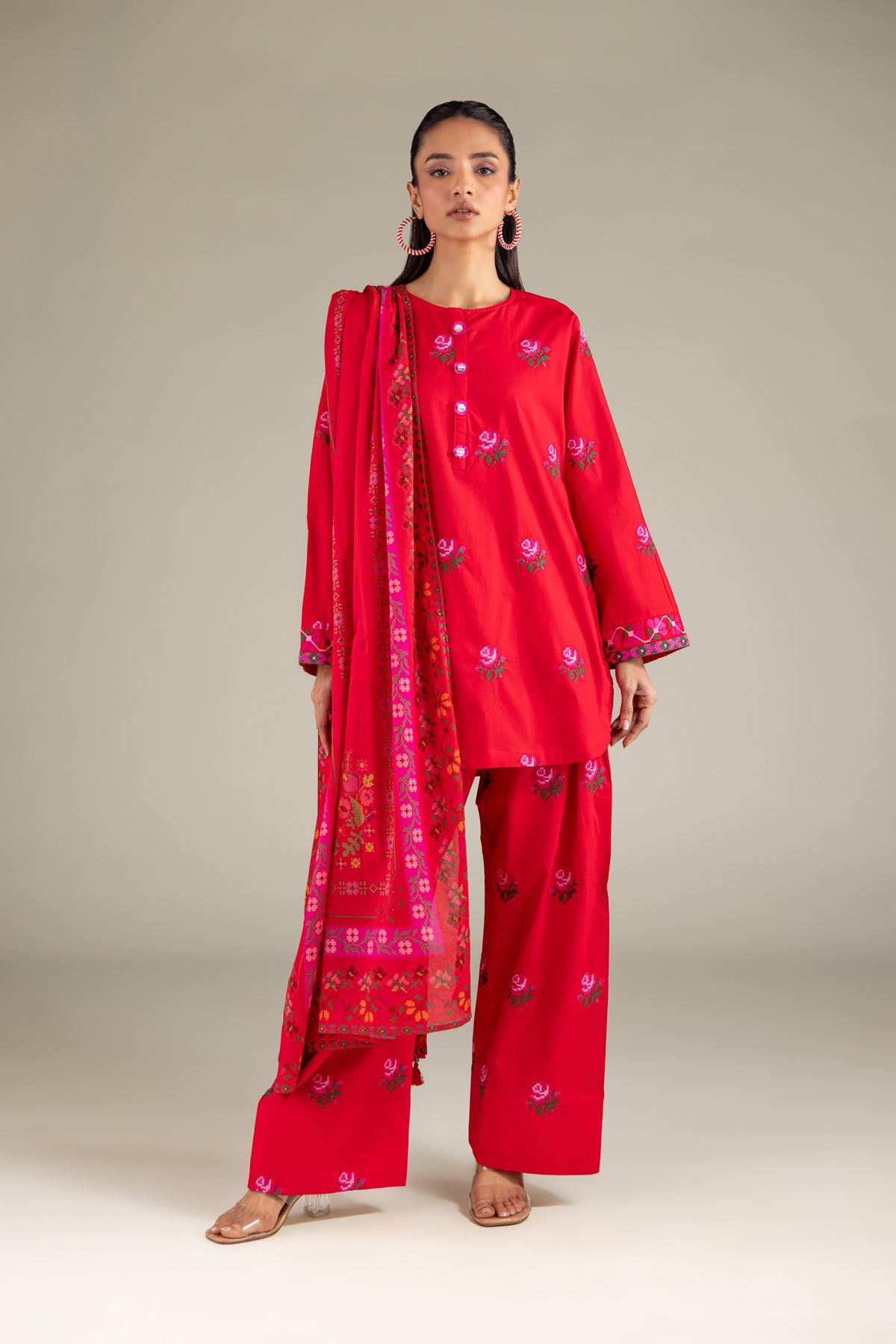 Embroidered Lawn All-Season Floral Dupatta - 1-26-146-A-B-VG