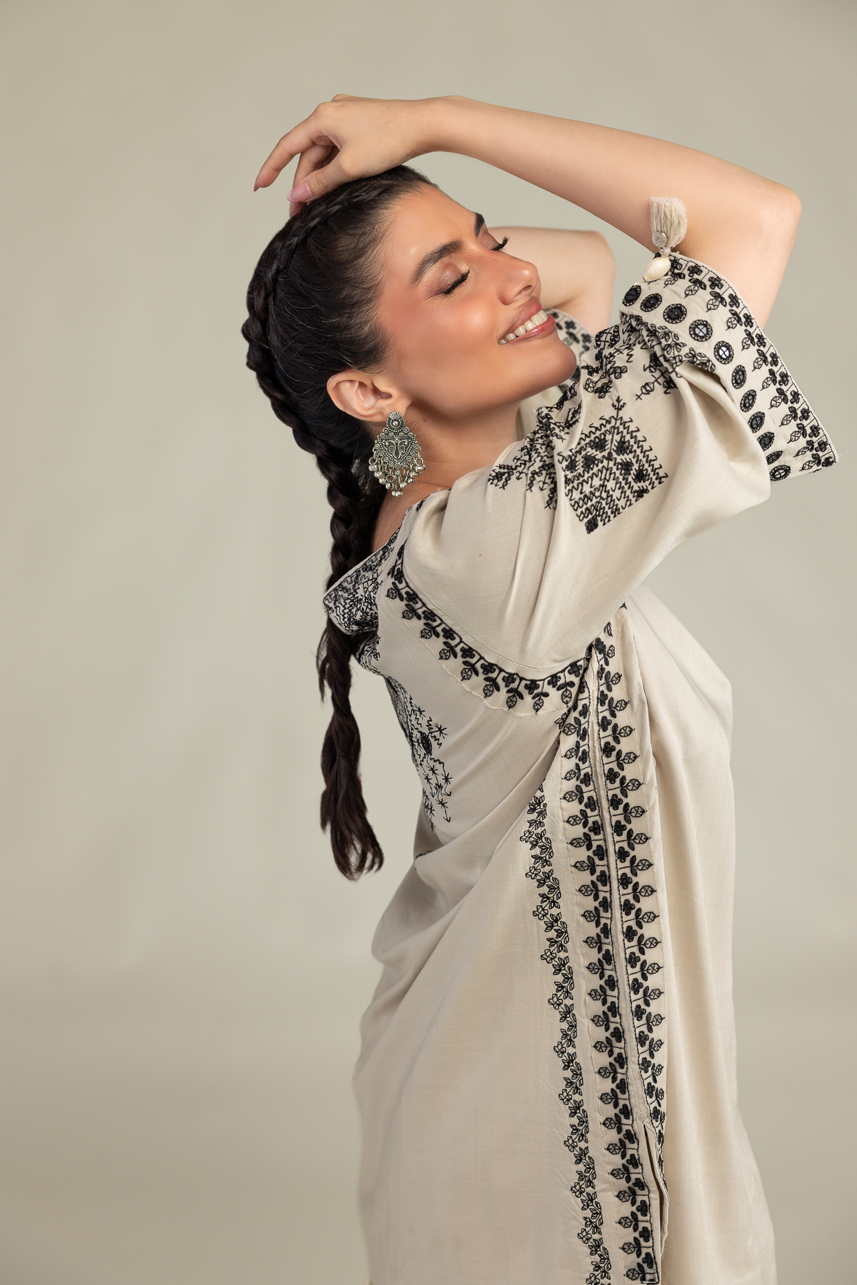 Embroidered Raw Silk Short Beige Kurta - 1-26-309-B-D1-VG