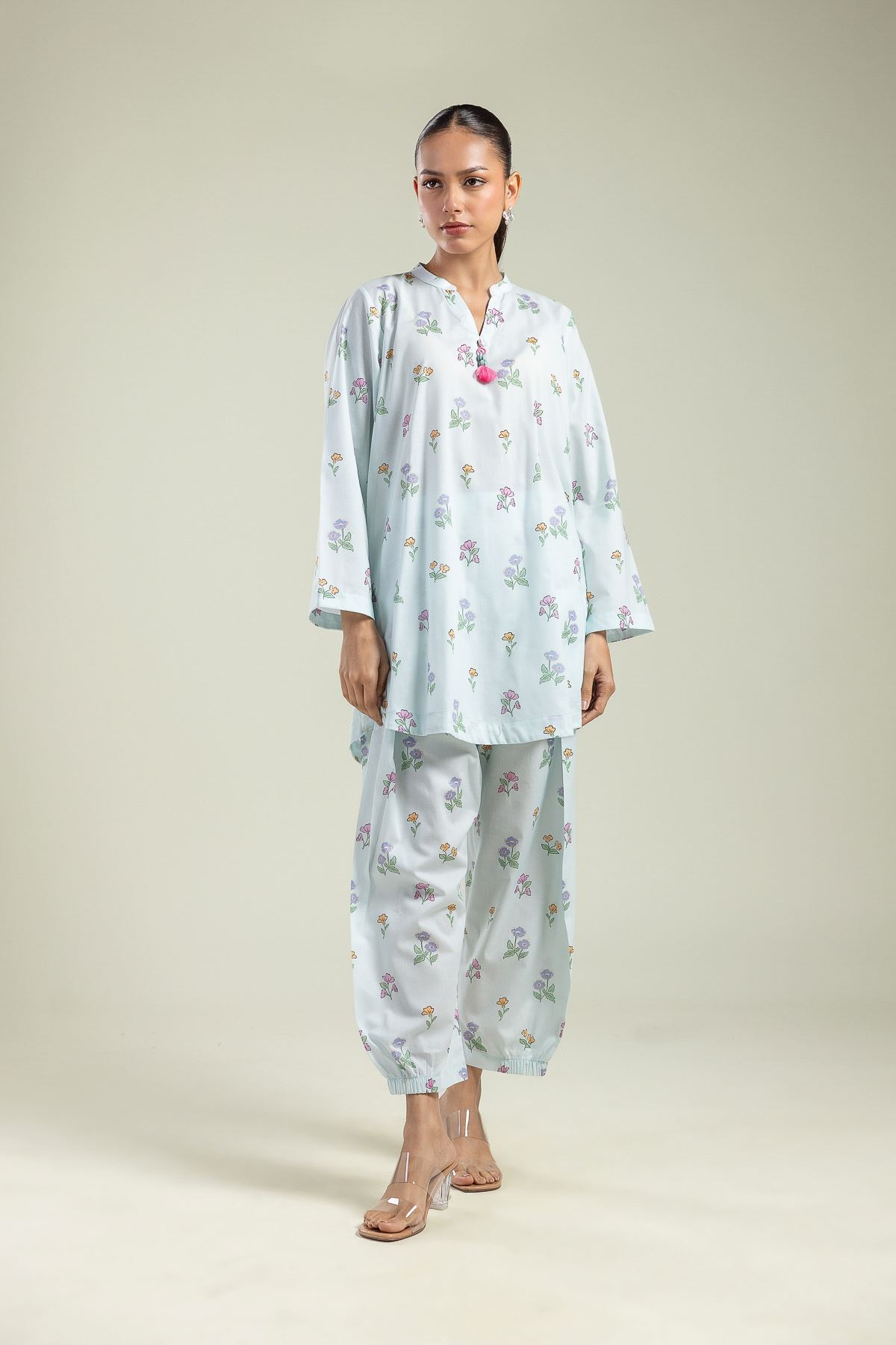 Printed Cambric Blue Floral Shalwar - 26-01-1E5-02TB-VG