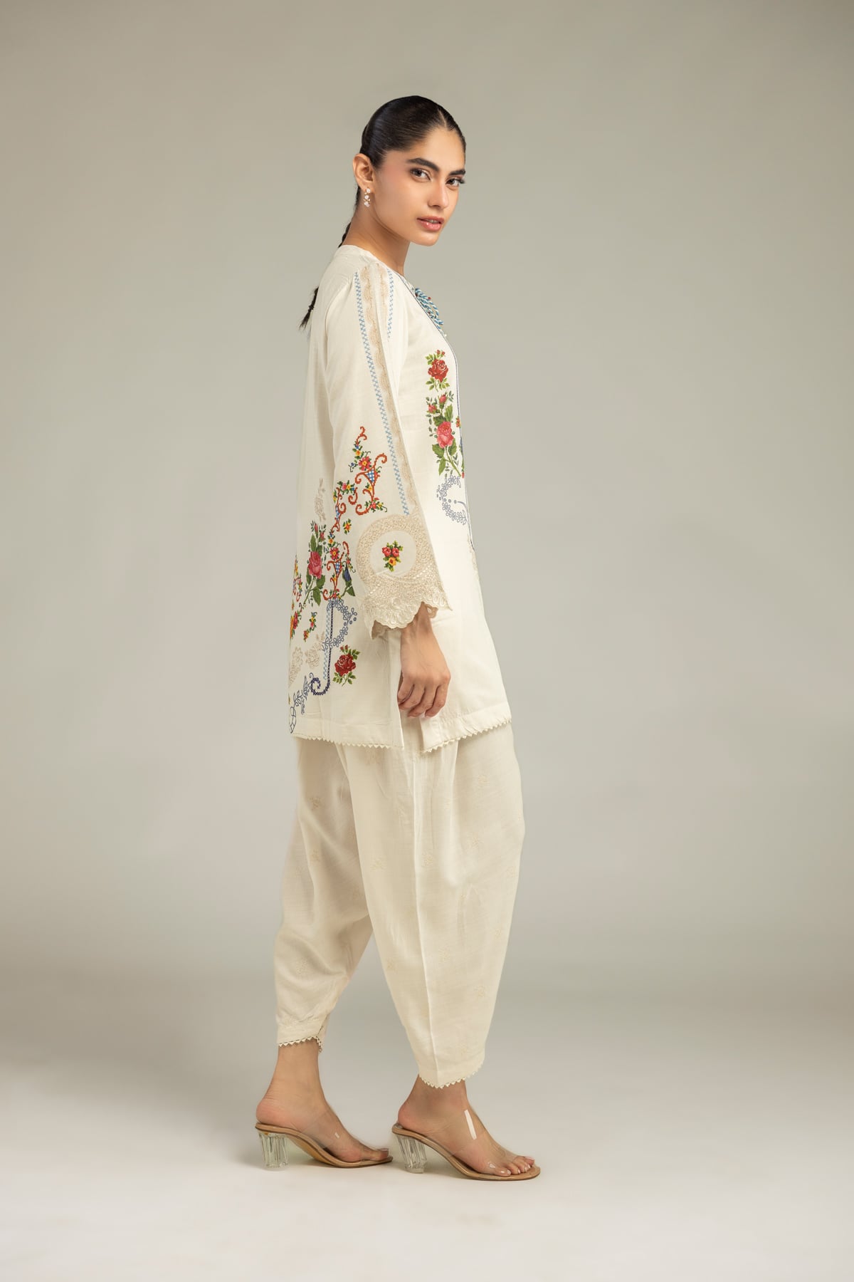 Embroidered Raw Silk Floral Silk Shalwar - 1-26-102-A-F-VG