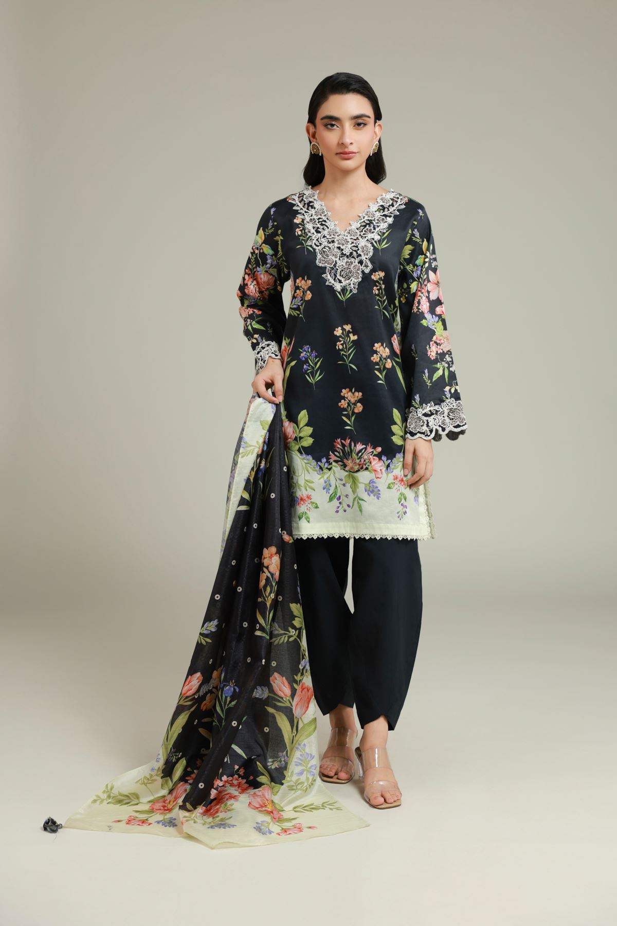 Printed Satin Fabrics 3 Piece - CA49A-VG