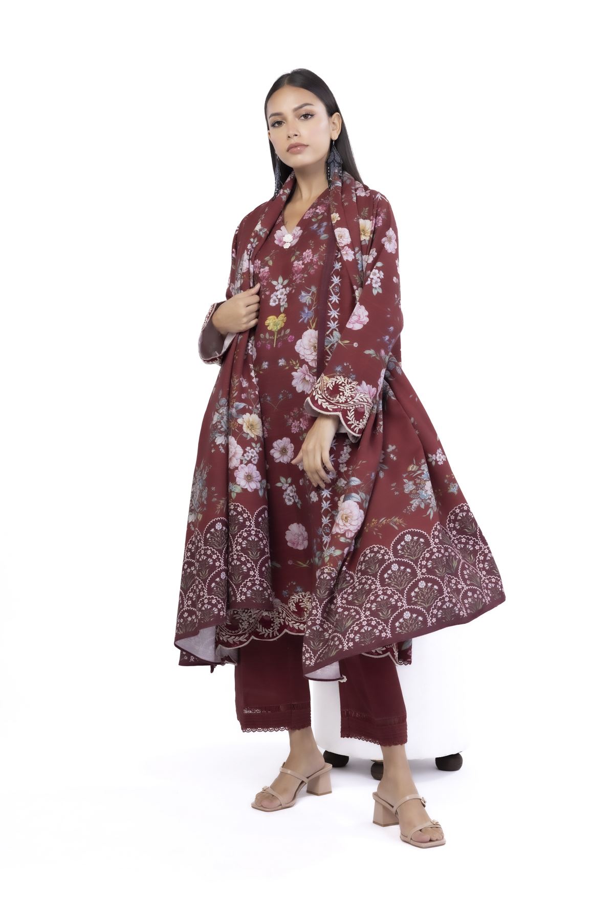 Embroidered Blended Khaddar Fabrics 3 Piece - KW33B-VG