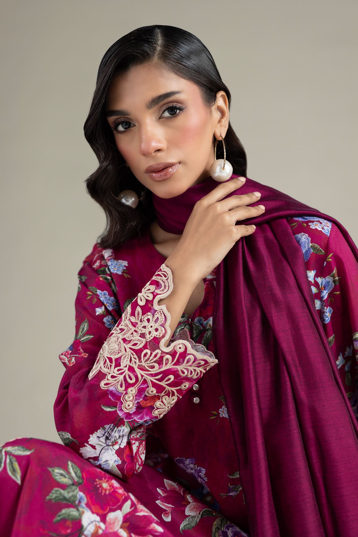 Embroidered Raw Silk 3-Piece Tailored Silk - 1-26-142-A-F-VG