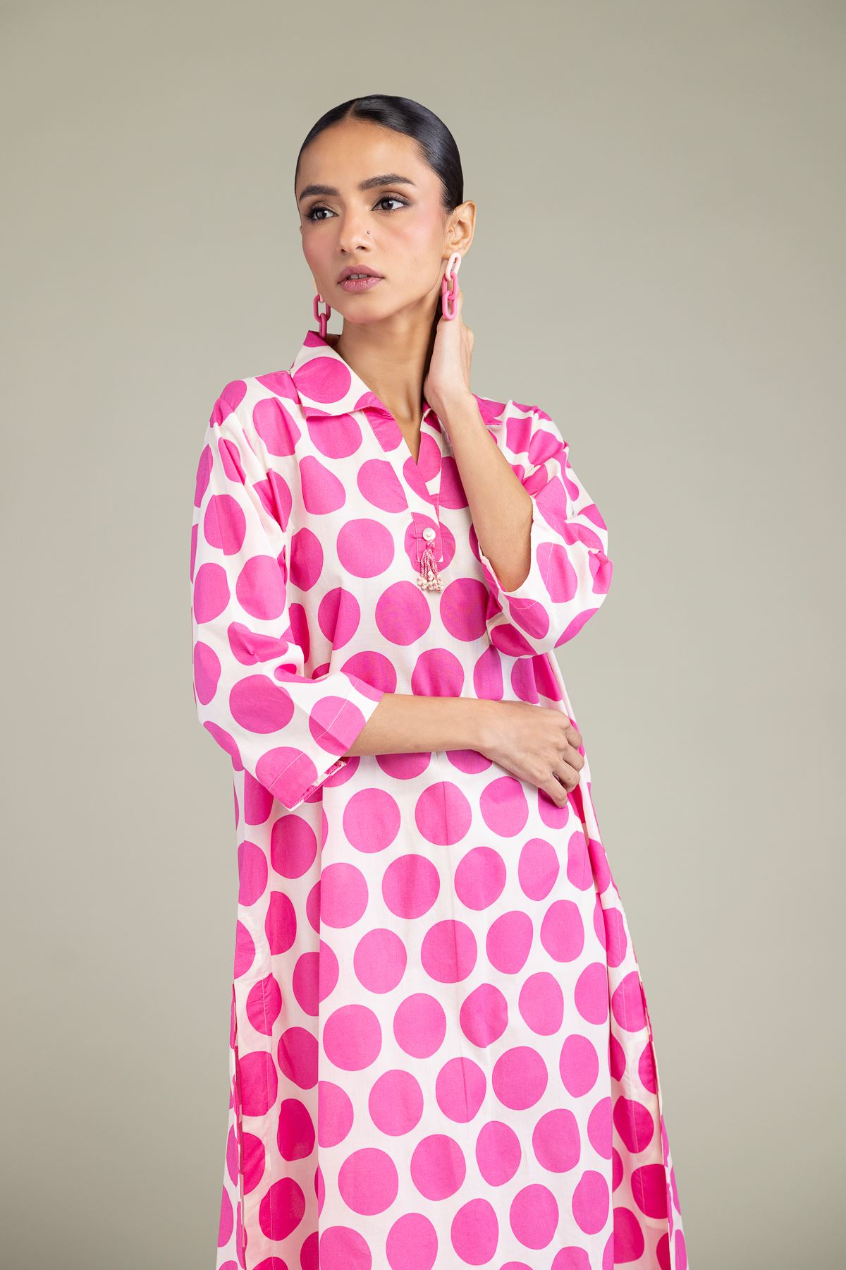 Printed Cambric V-Neck Cambric Kurta - 1-26-206-A-D1-VG