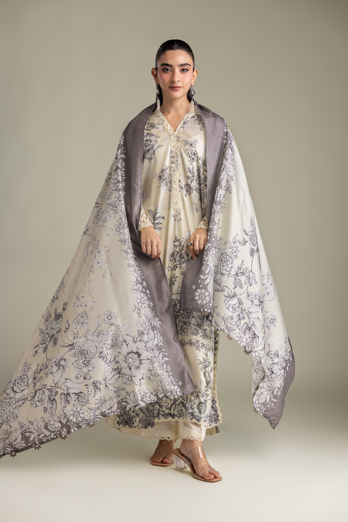 Printed Mesuri Floral Mesuri Dupatta - 1-26-415-A-A1-VG