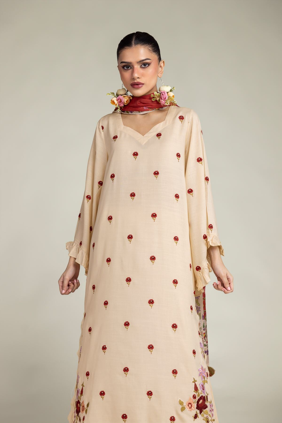Embroidered Raw Silk Floral Silk Kurta - T-A33-26-210FJ1-VG