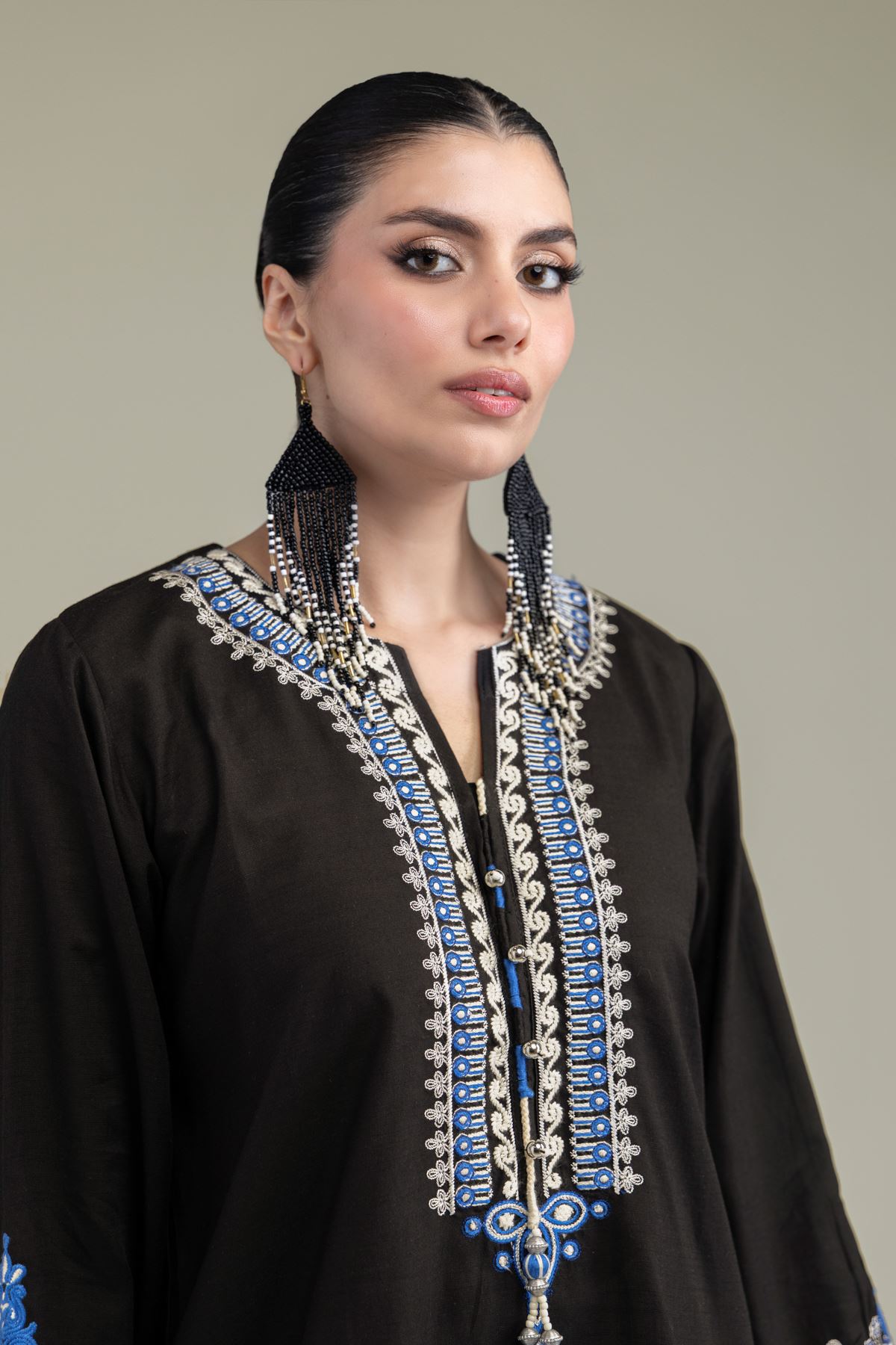 Embroidered Raw Silk Short Silk Kurta - T-A11-26-108FE2-VG