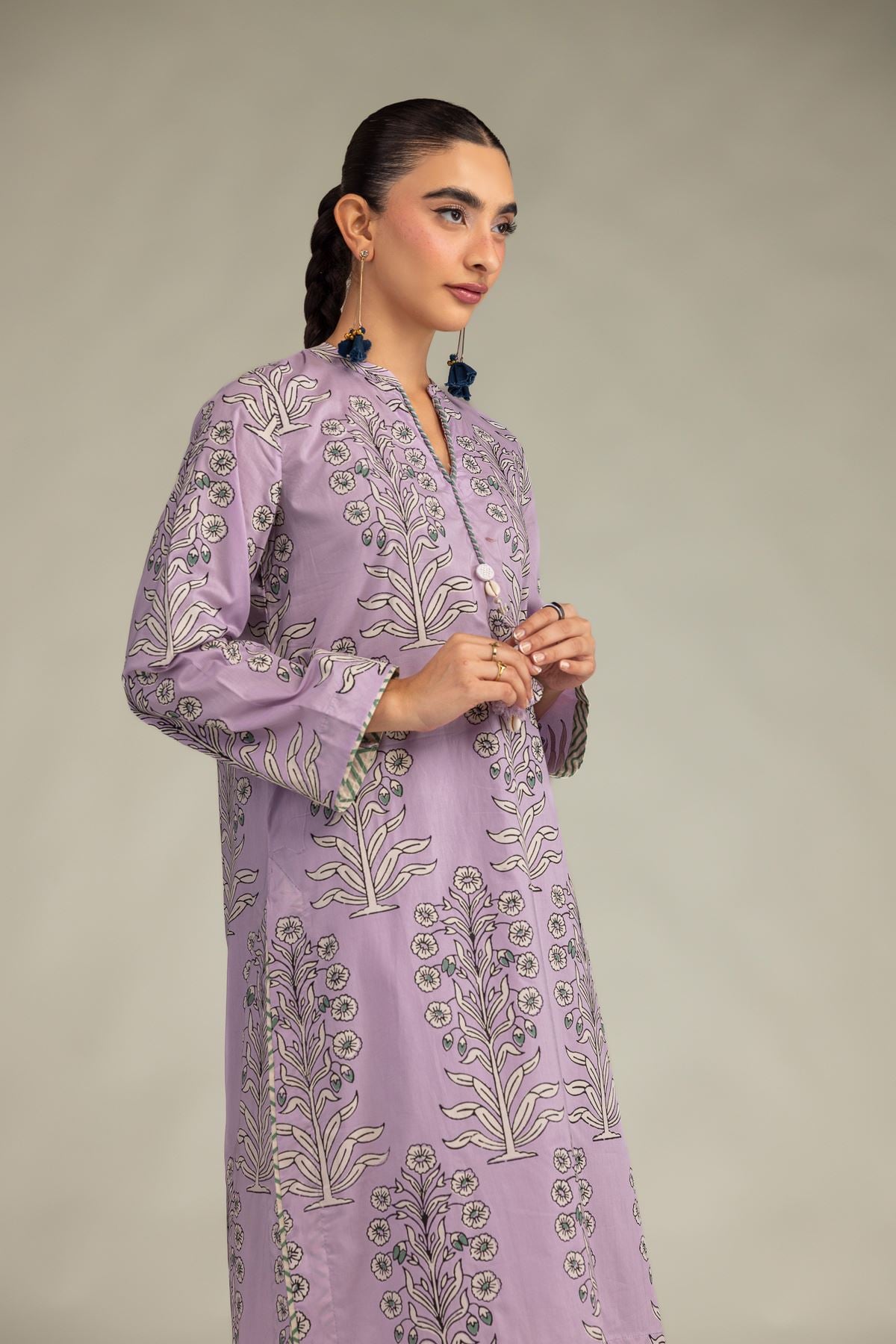 Printed Cambric Floral Longline Kurta - 2-26-308-A-G1-VG