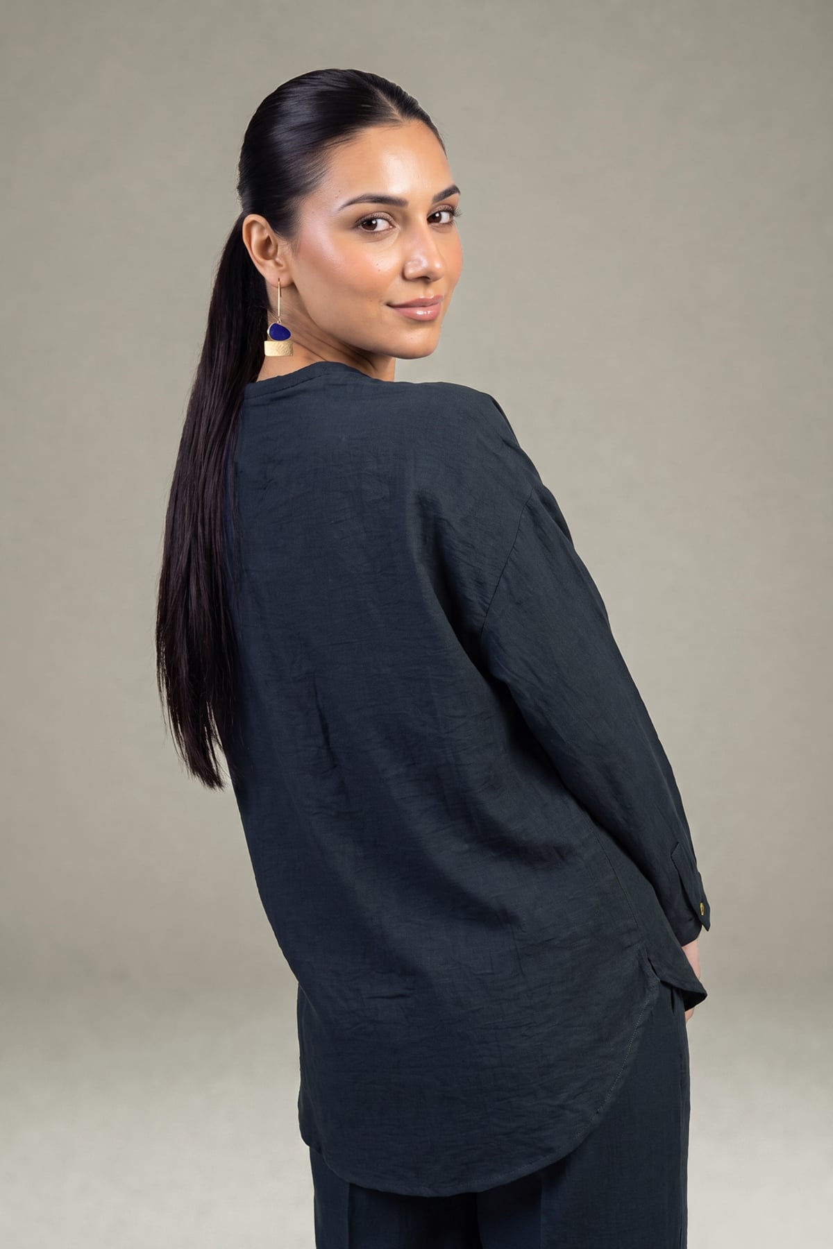 Dyed Crepe Navy Solid Blouse - 1-26-408-A-A1-VG