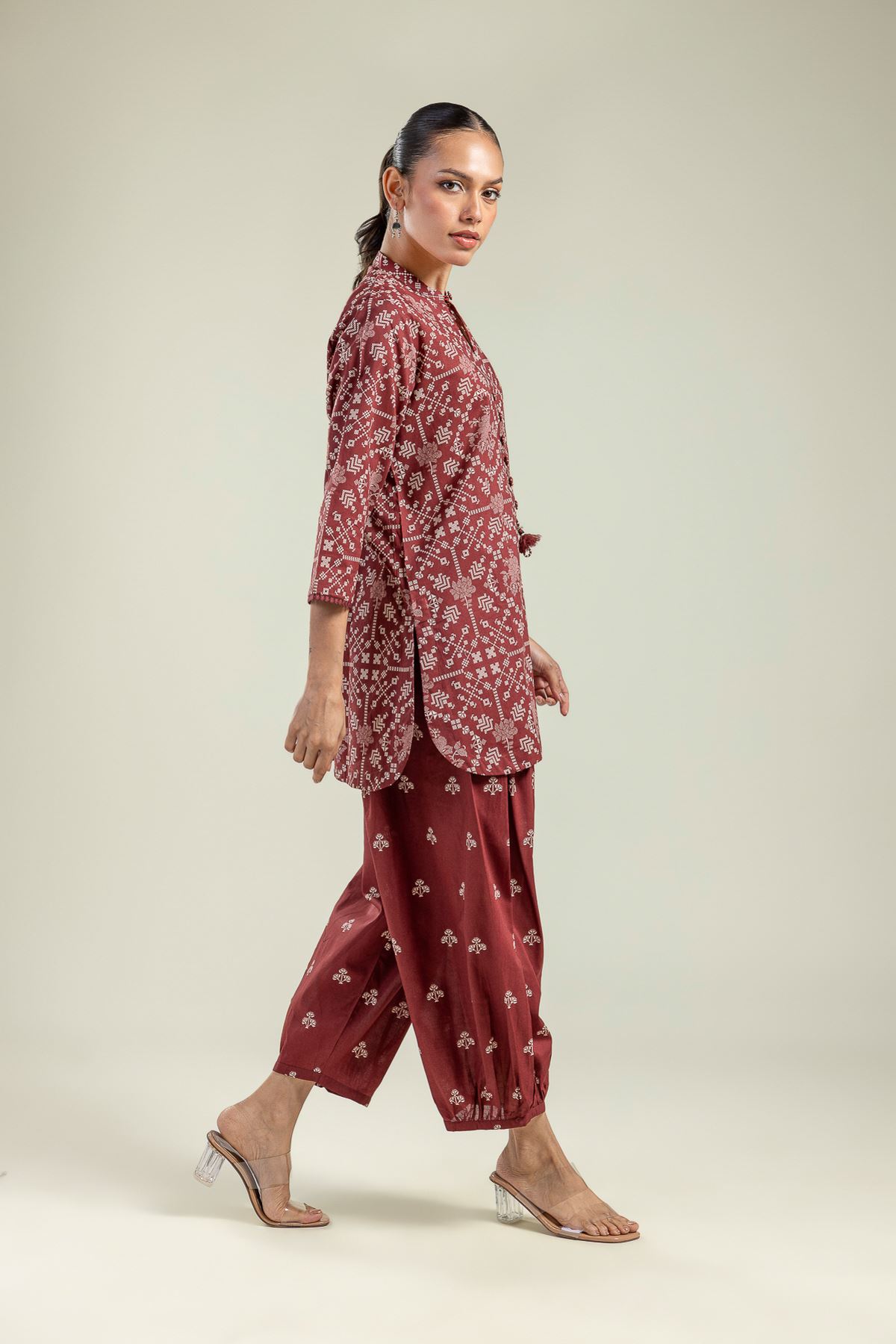 Printed Cambric Maroon Cambric Shalwar - 1-26-208-A-A1-VG